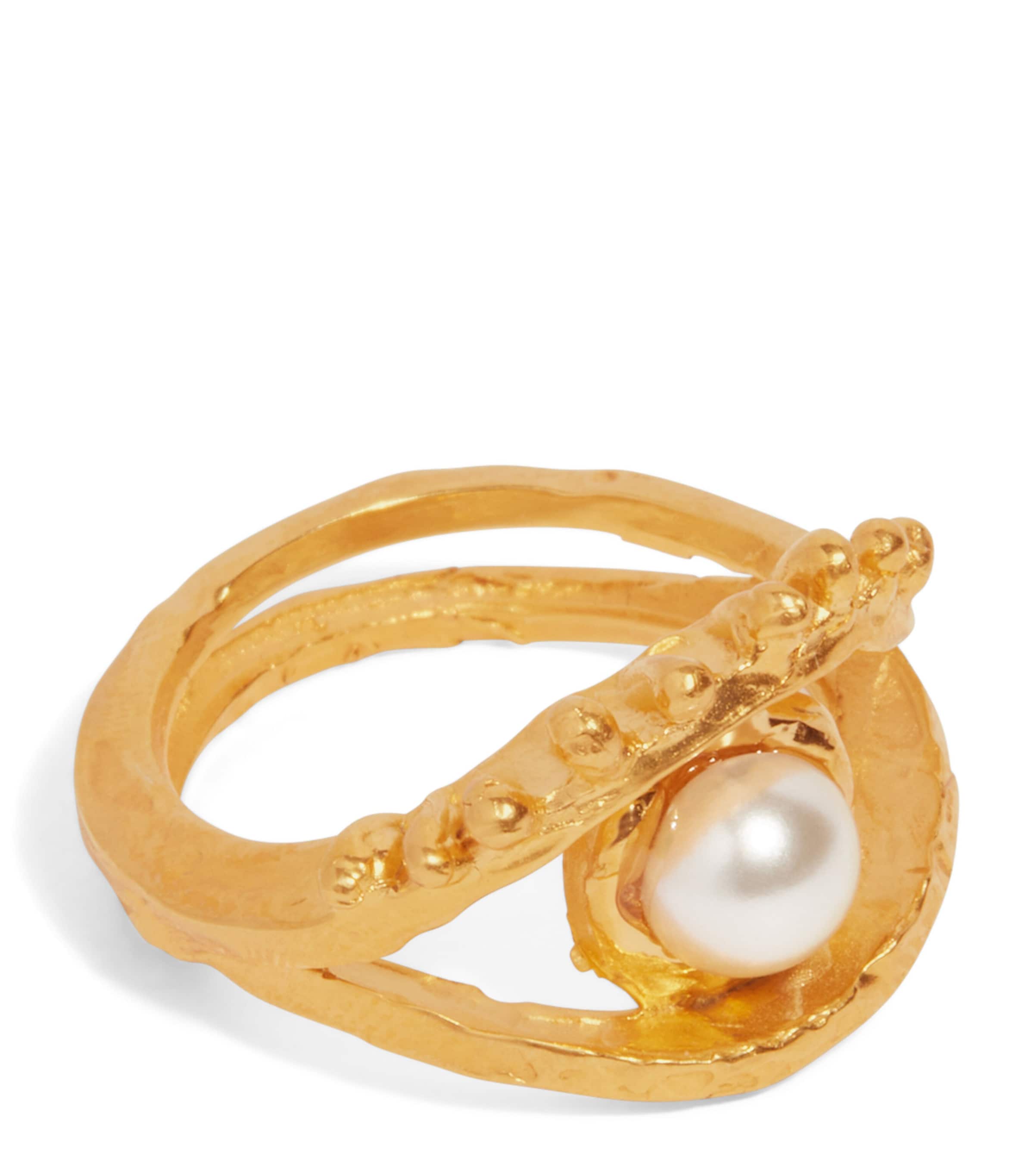 Schiaparelli Faux Pearl Eye Ring Opaque Gold Image 1