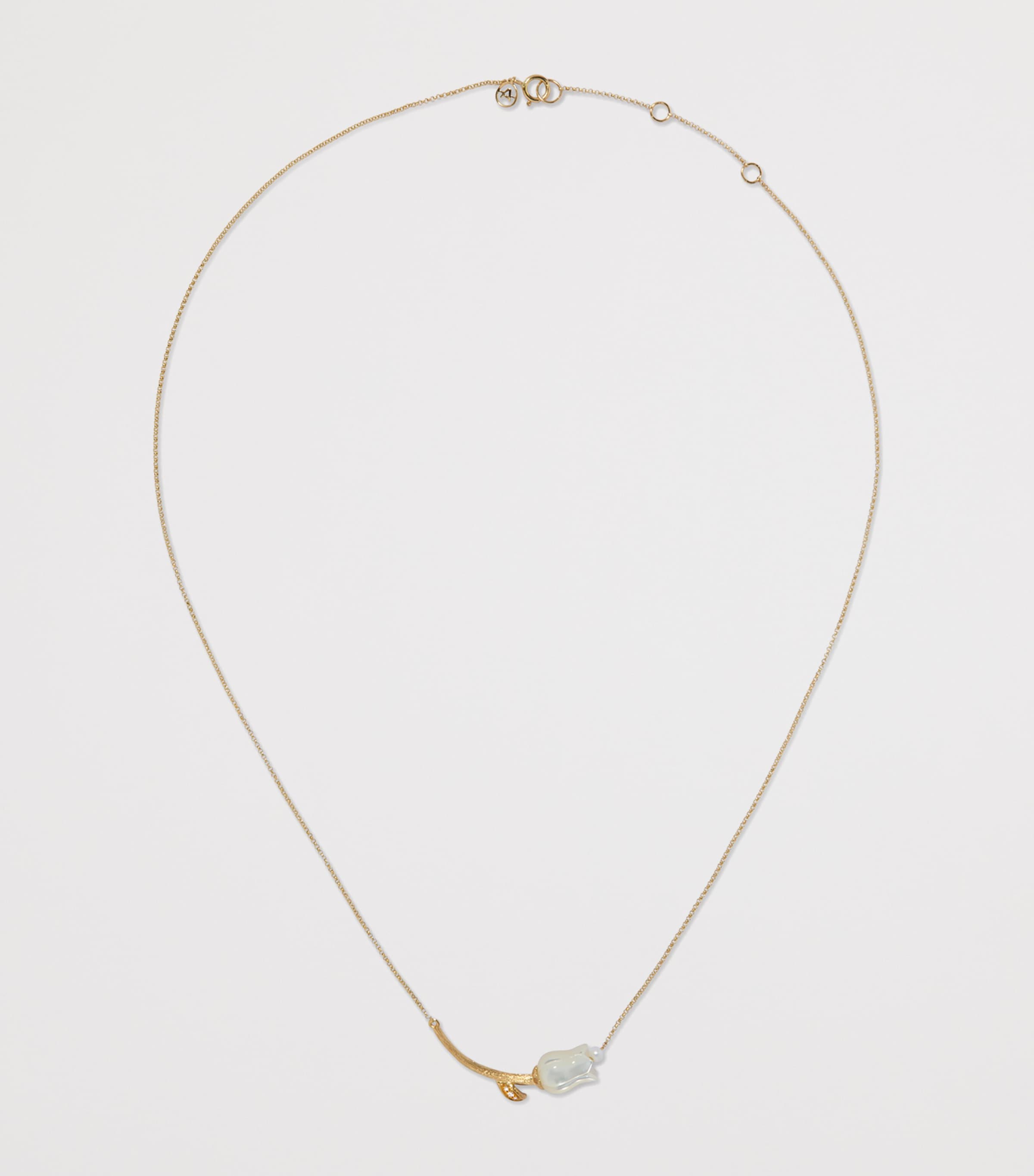Yellow Gold, Diamond and Pearl Tulips Chain Necklace YELLOW GOLD Image 2