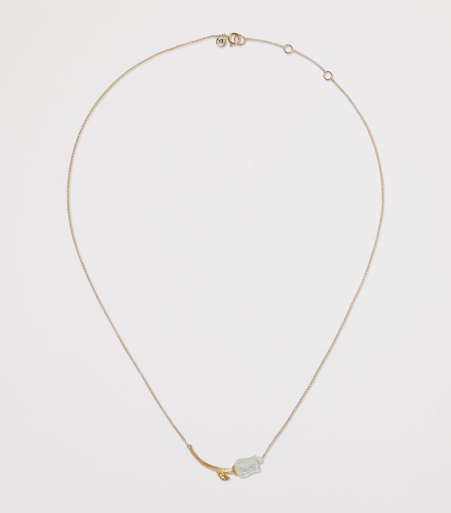 Yellow Gold, Diamond and Pearl Tulips Chain Necklace YELLOW GOLD Image 2