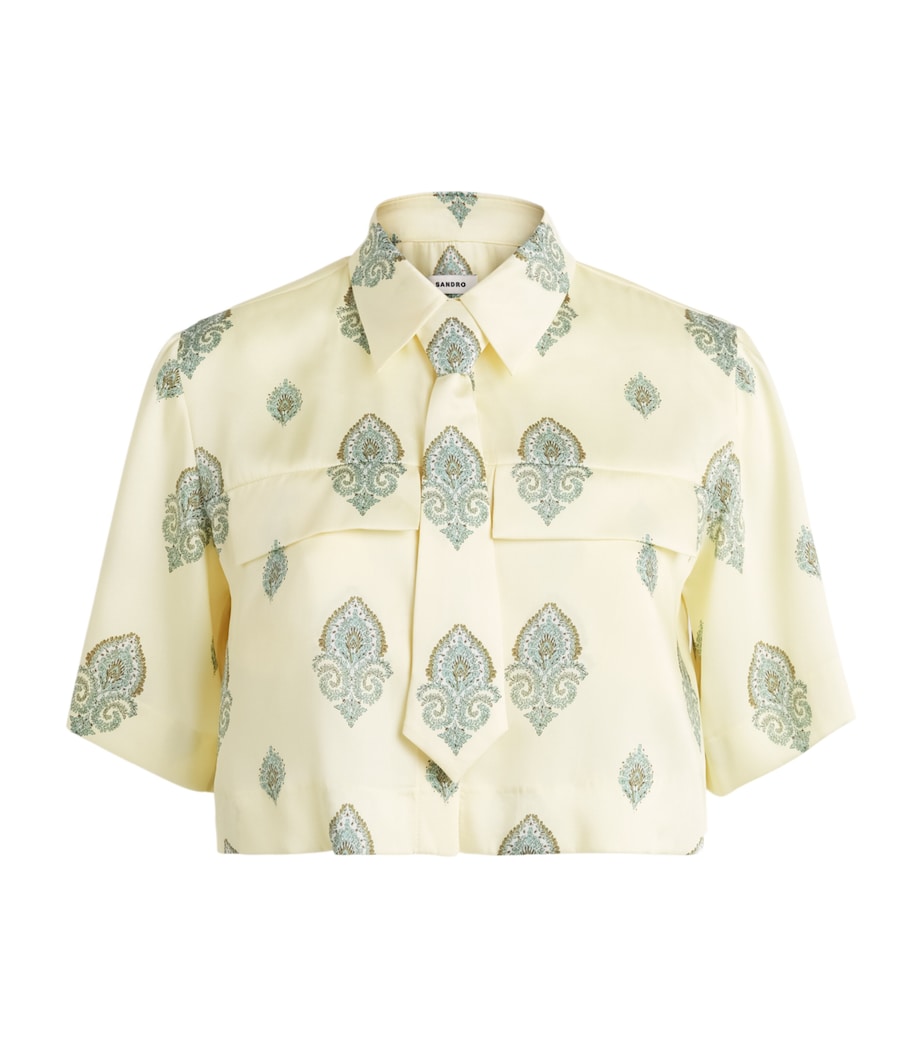 Sandro Paris Womens Paisley Tie-Detail Crop Top Light Yellow Image 1