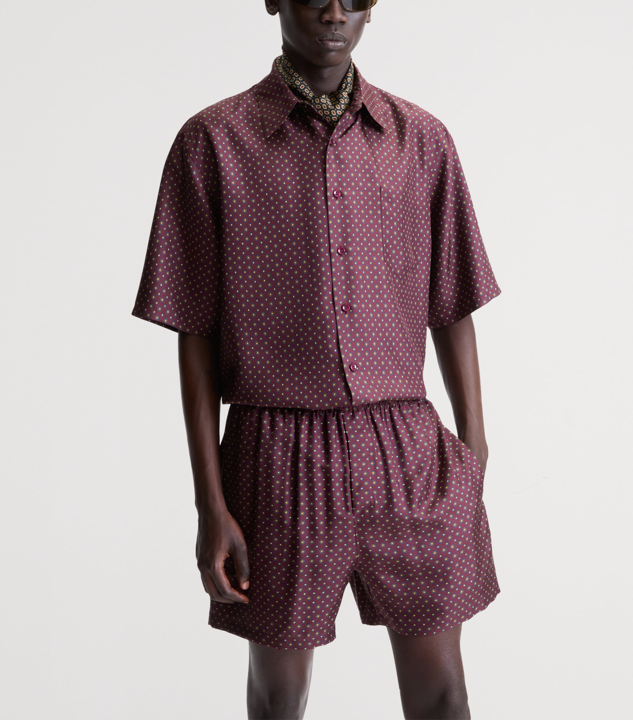 Saint Laurent Mens Silk Hexagonal-Pattern Shirt Image 2