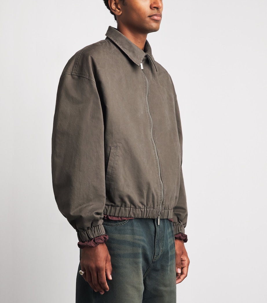 System Mens Cotton Check-Lining Bomber Jacket Khaki Brown Image 4