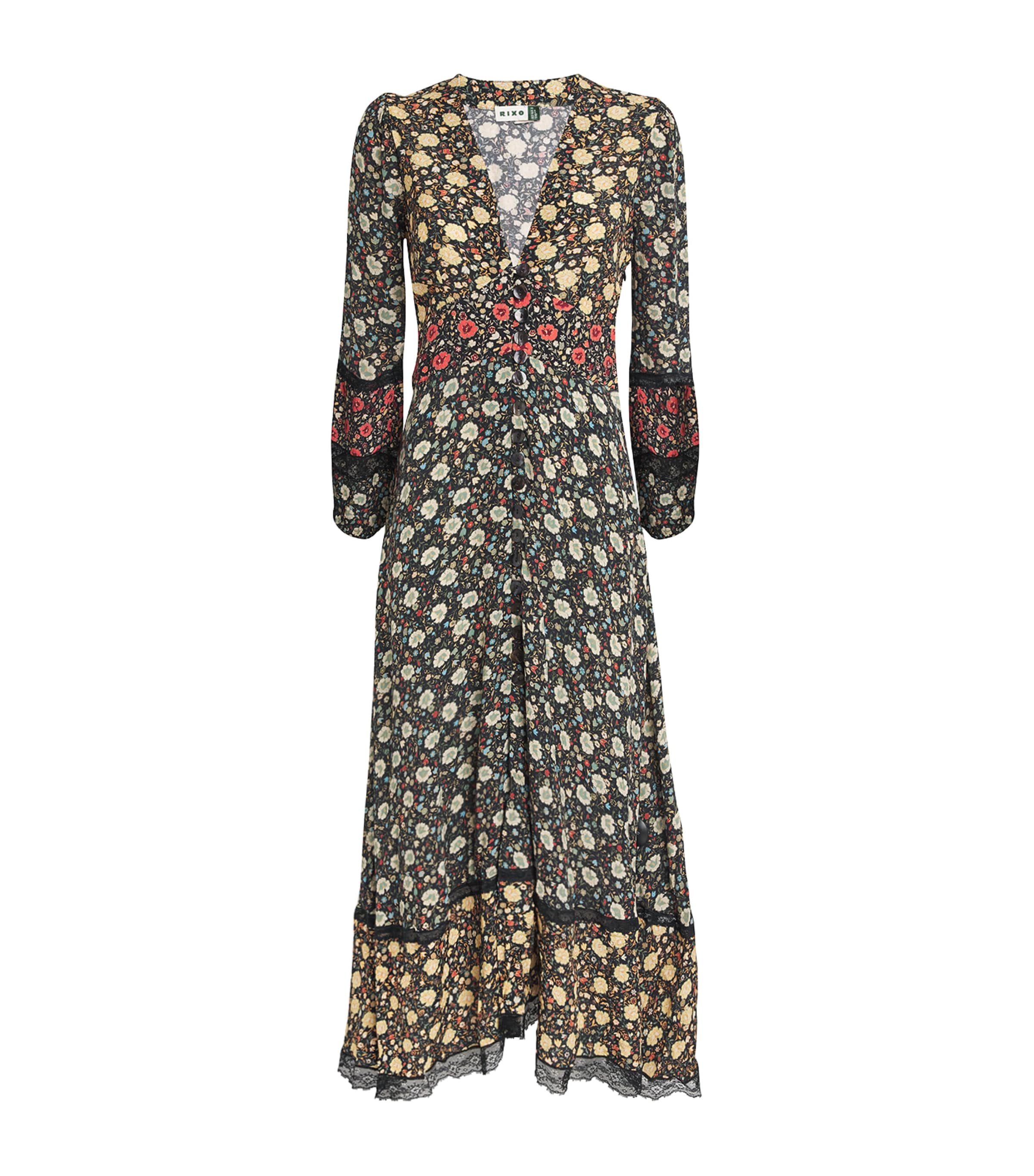 Rixo London Floral Raven Midi Dress In Green