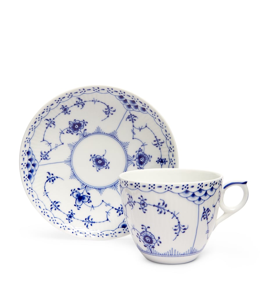 Blue Fluted Half Lace Teacup and Saucer BLUE Image 3