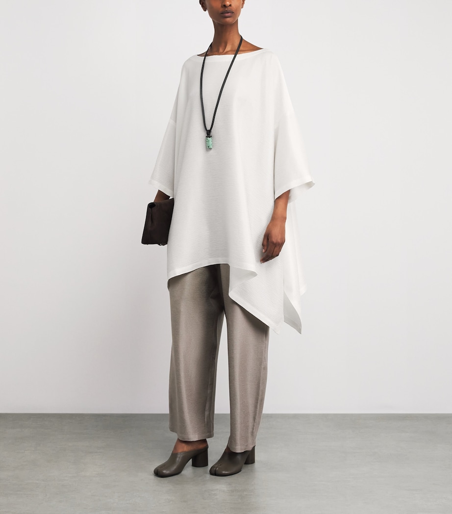 Eskandar Womens Silk Plissé Boat-Neck Top White Image 2