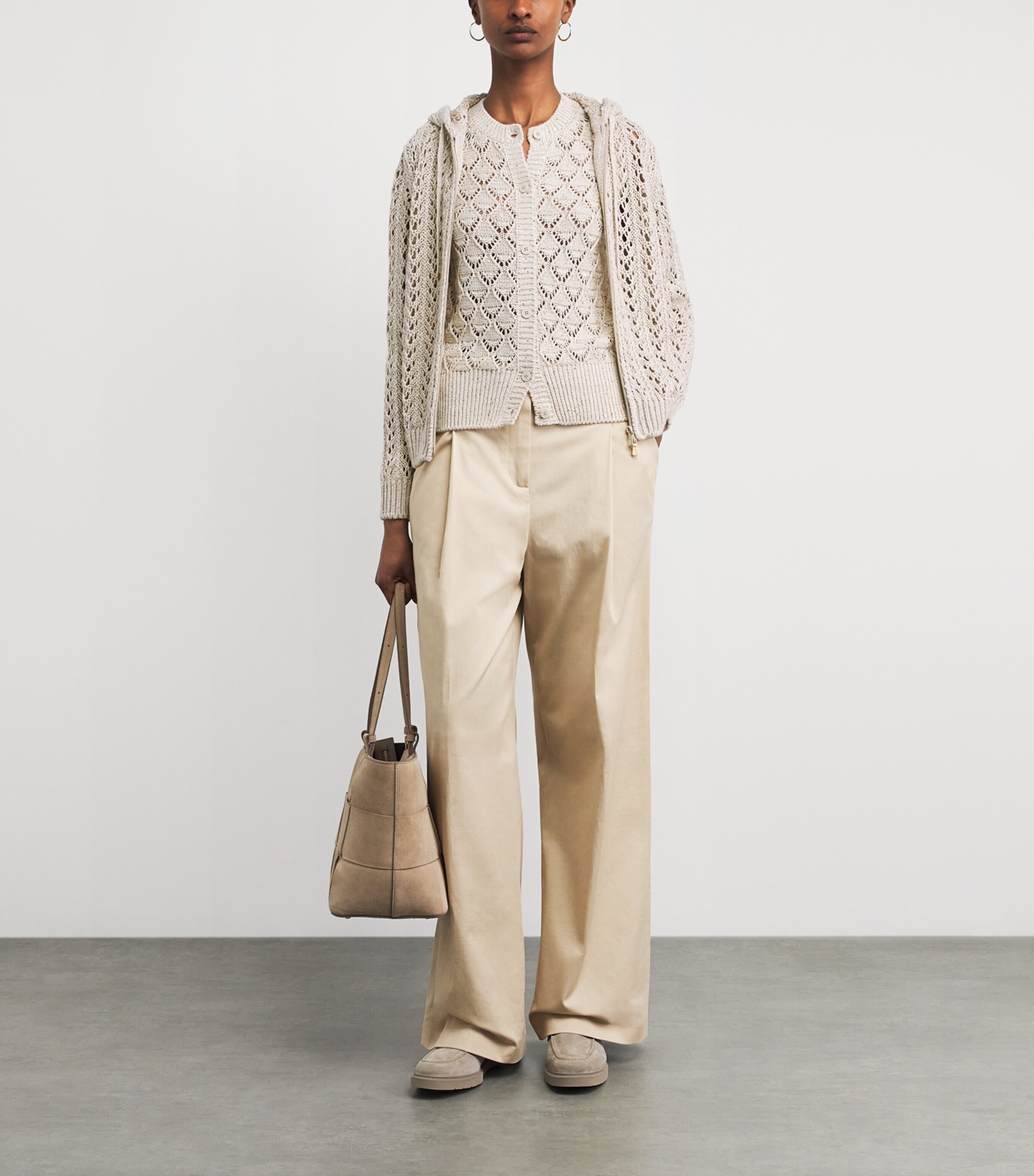 Eleventy Womens Cotton-Linen-Blend Sequinned Cardigan Avorio Image 2