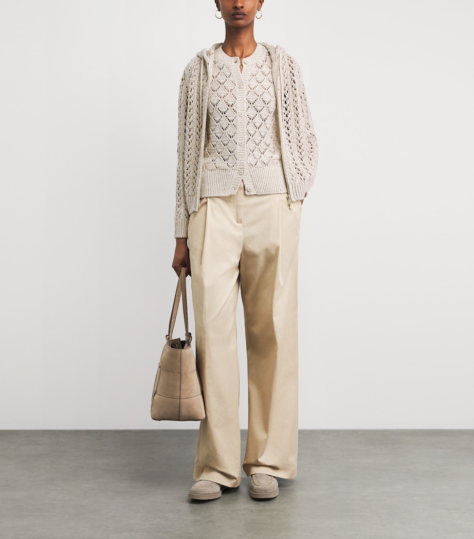 Eleventy Womens Cotton-Linen-Blend Sequinned Cardigan Avorio Image 2