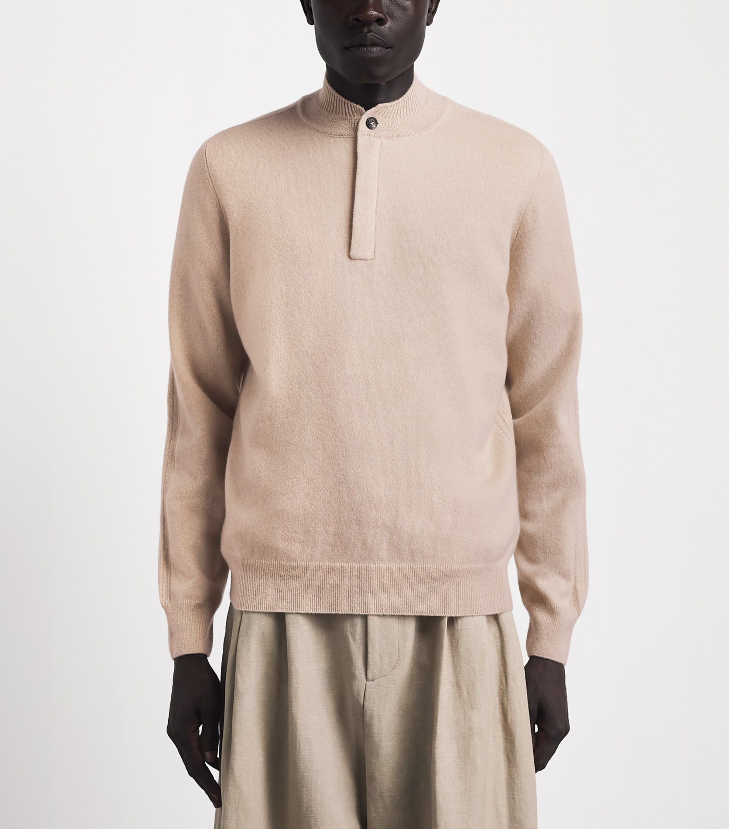 Colombo Mens Cashmere Quarter-Zip Sweater Beige Image 4