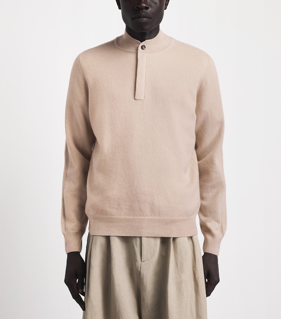 Colombo Mens Cashmere Quarter-Zip Sweater Beige Image 4
