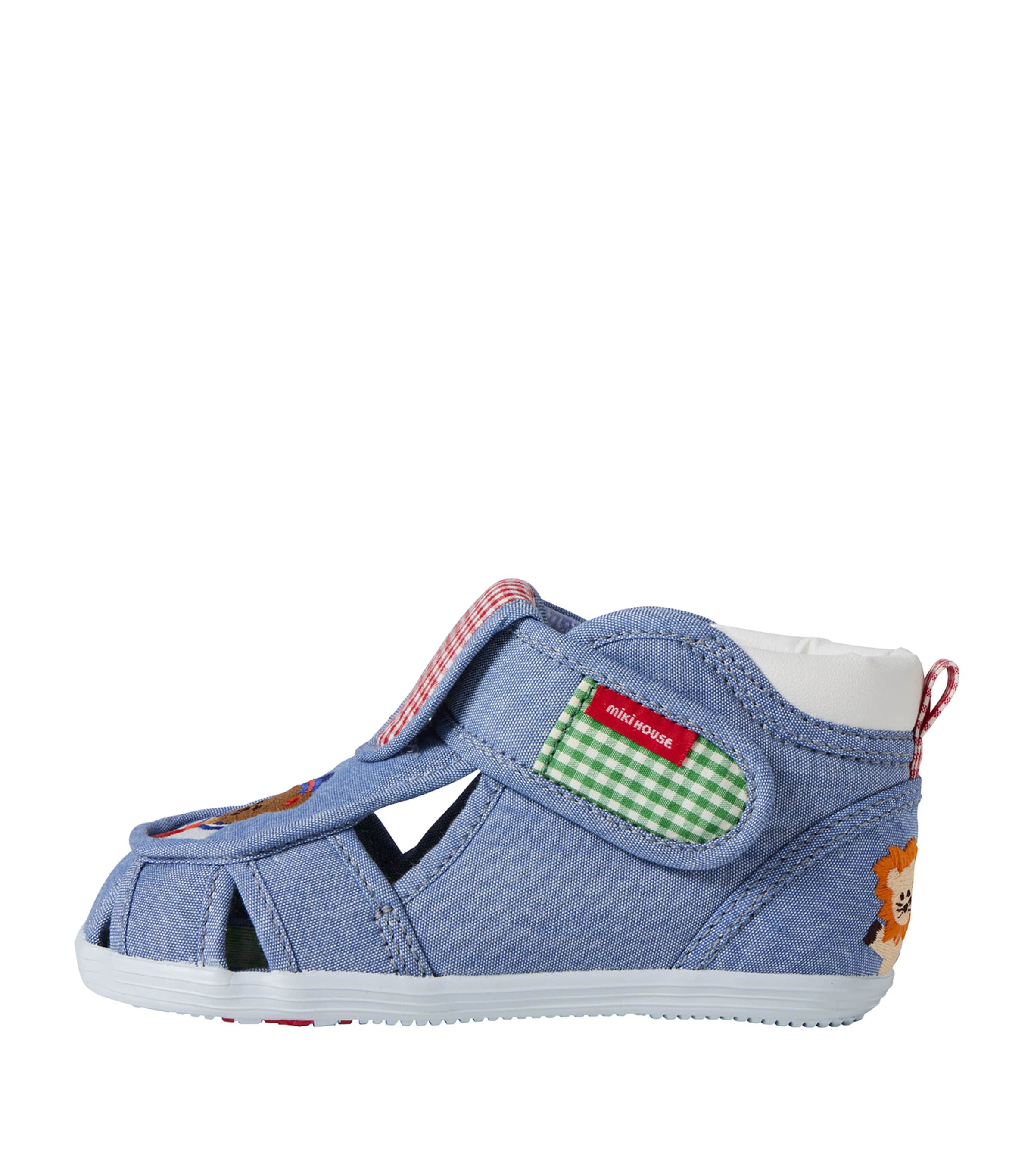 Miki House Asymmetric Embroidered Sandals In Navy