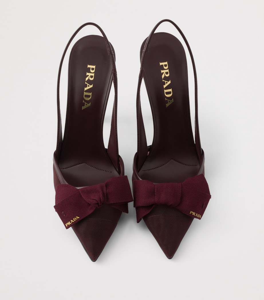 Prada Mesh Bow Slingback Pumps 100 Burgundy Image 3
