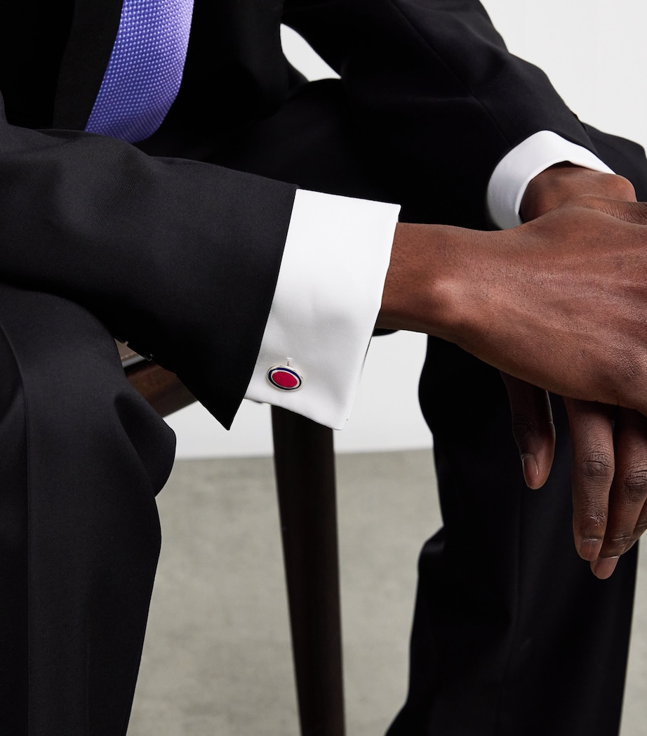 Deakin & Francis Sterling Silver and Enamel Oval Cufflinks Pink Image 2