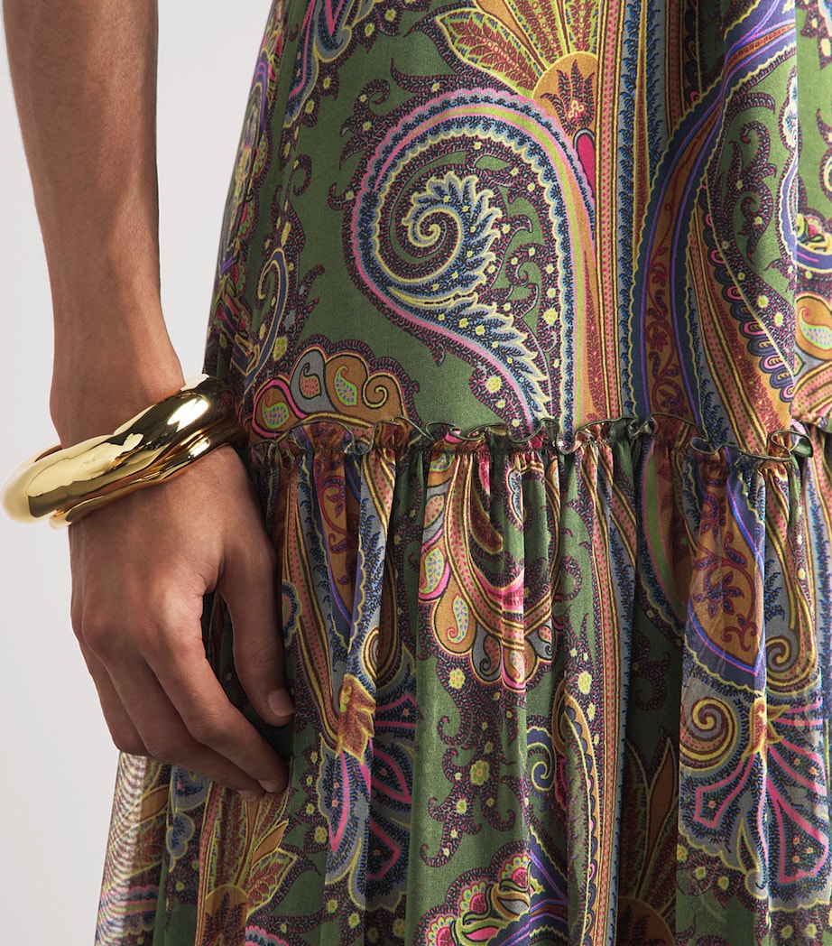 Etro Womens Silk Paisley Tiered Maxi Skirt Green Image 3