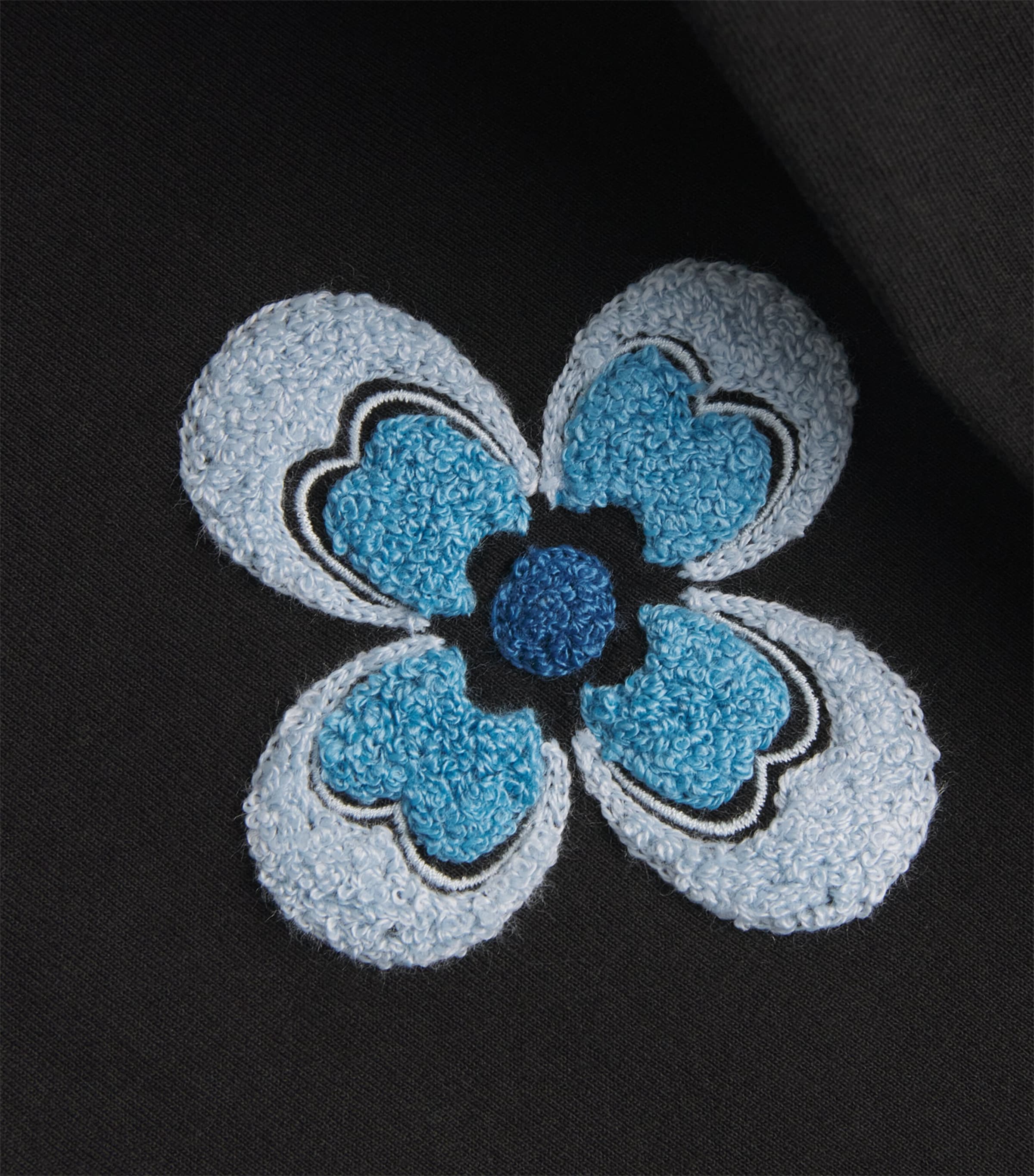 Cotton Floral Embroidered T-Shirt BLACK Image 5