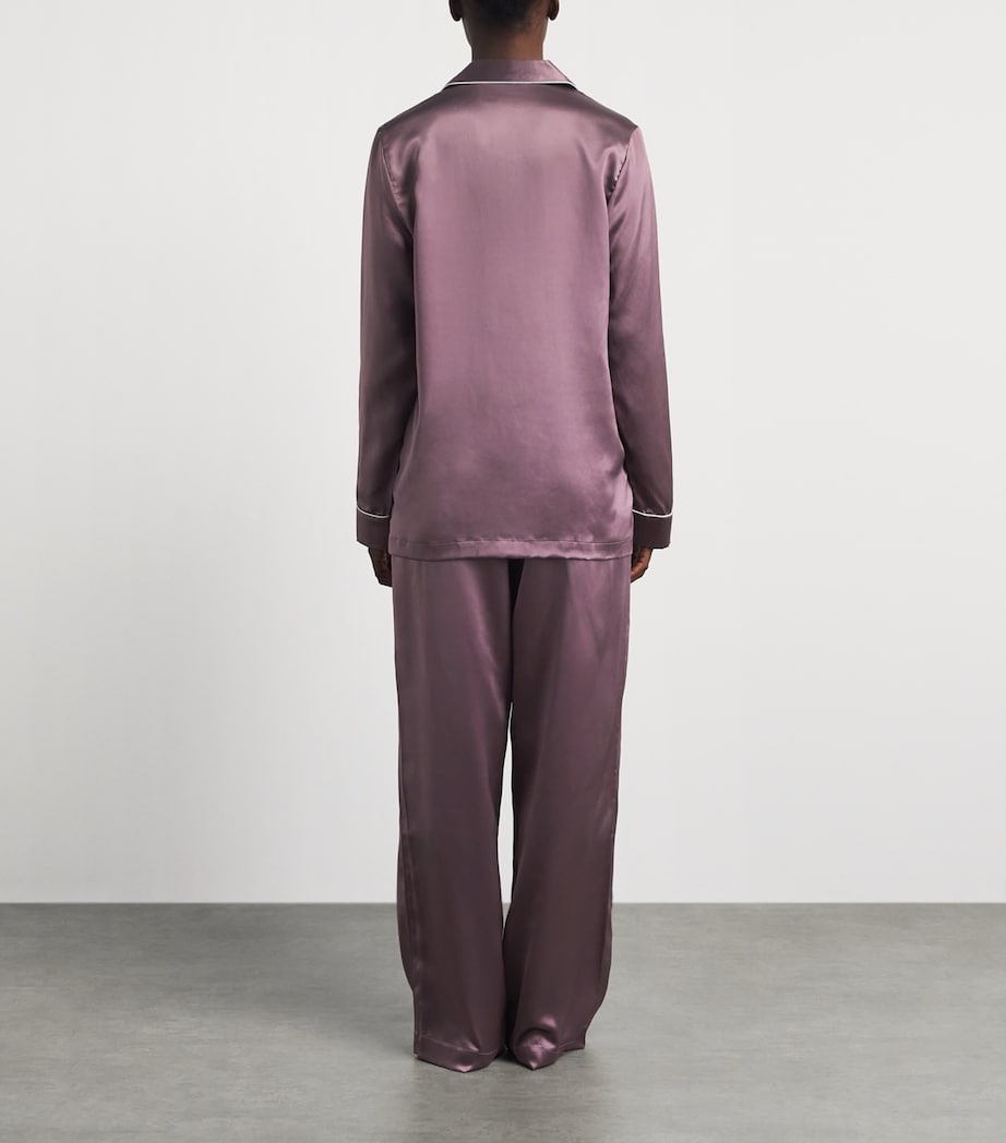 Derek Rose Womens Silk Bailey Long Pyjama Set Purple Image 4