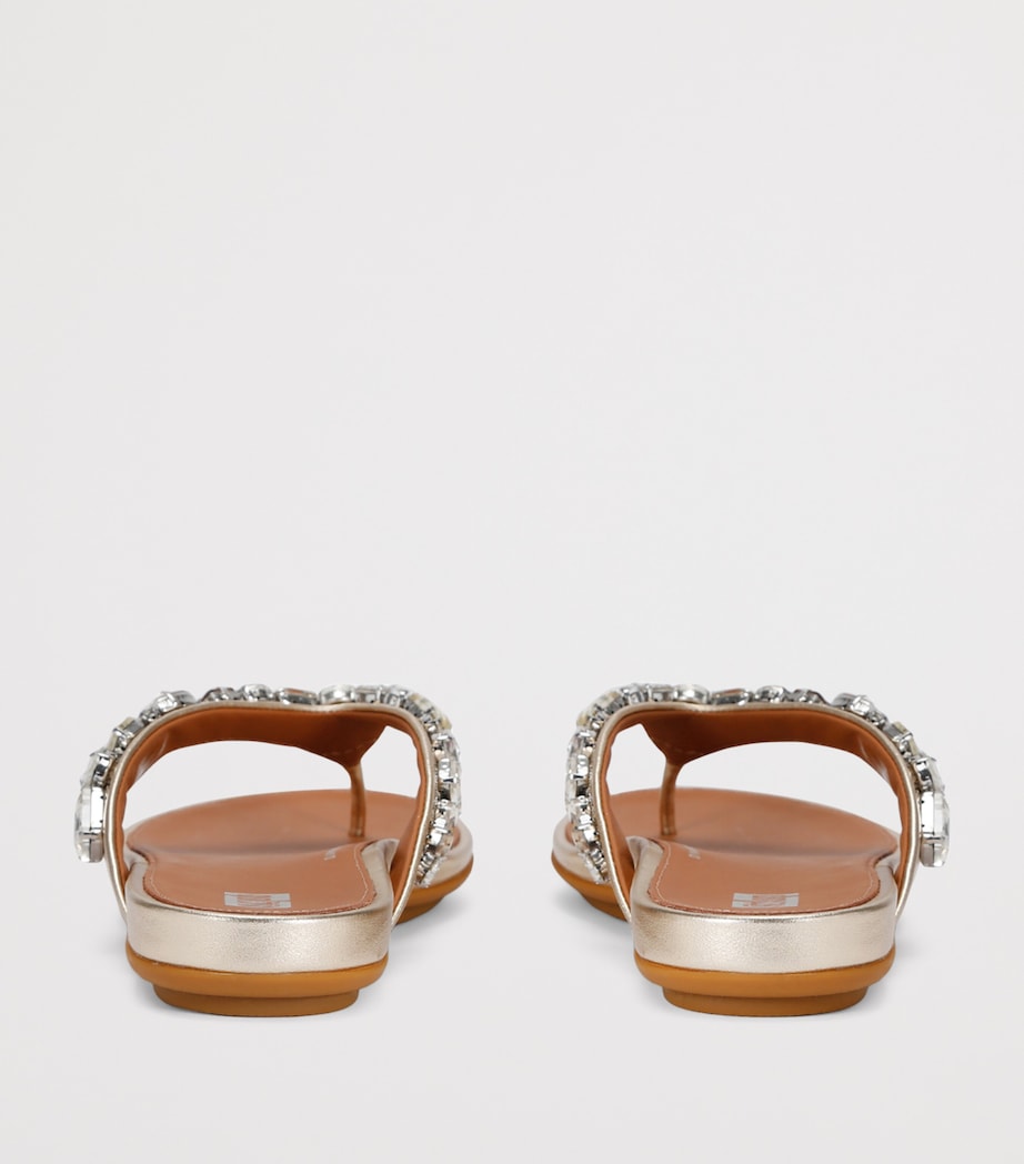 FitFlop Leather Embellished Gracie Flip Flops Gold Image 2