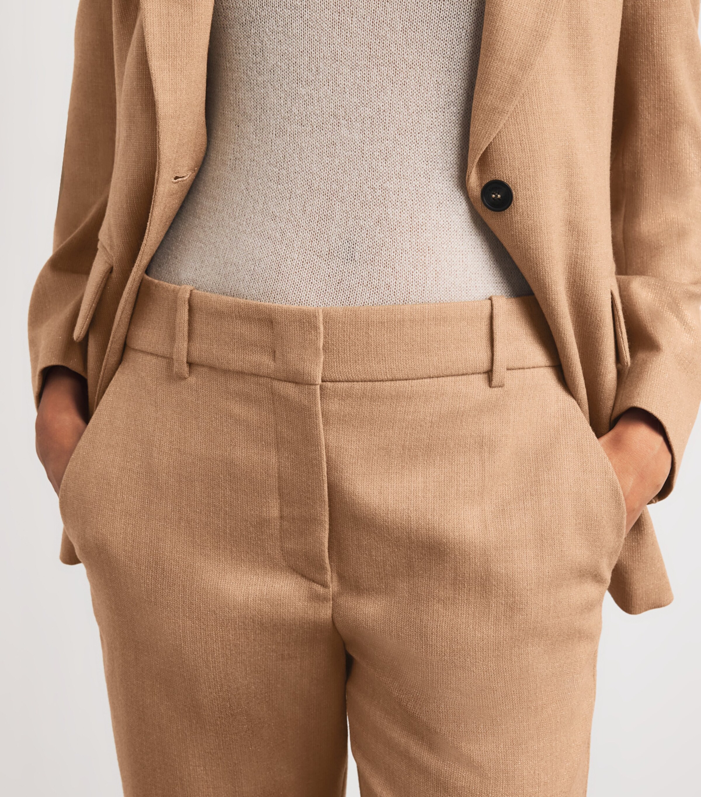 Eleventy Womens Wool-Blend Metallic Straight Trousers Sabbia Image 6