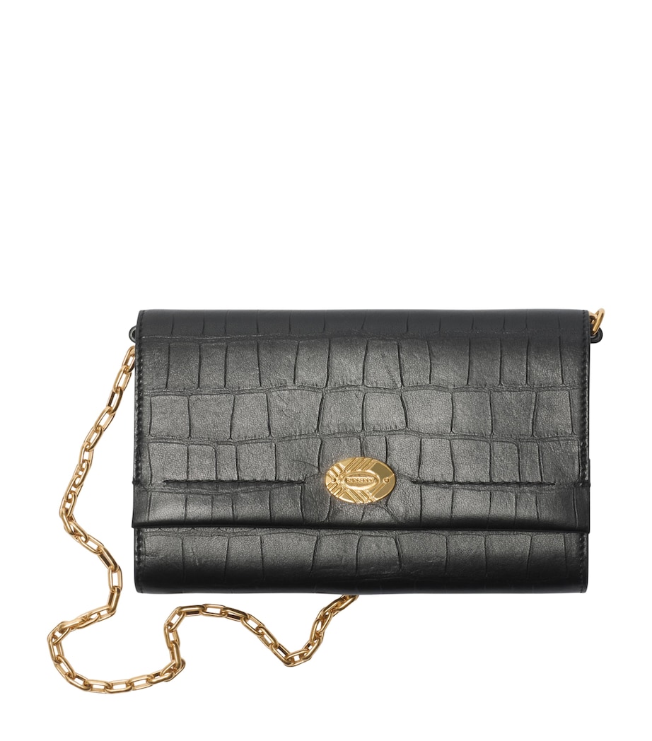 Burberry Croc-Embossed Leather Chain Strap Cotswolds Wallet Black Image 1