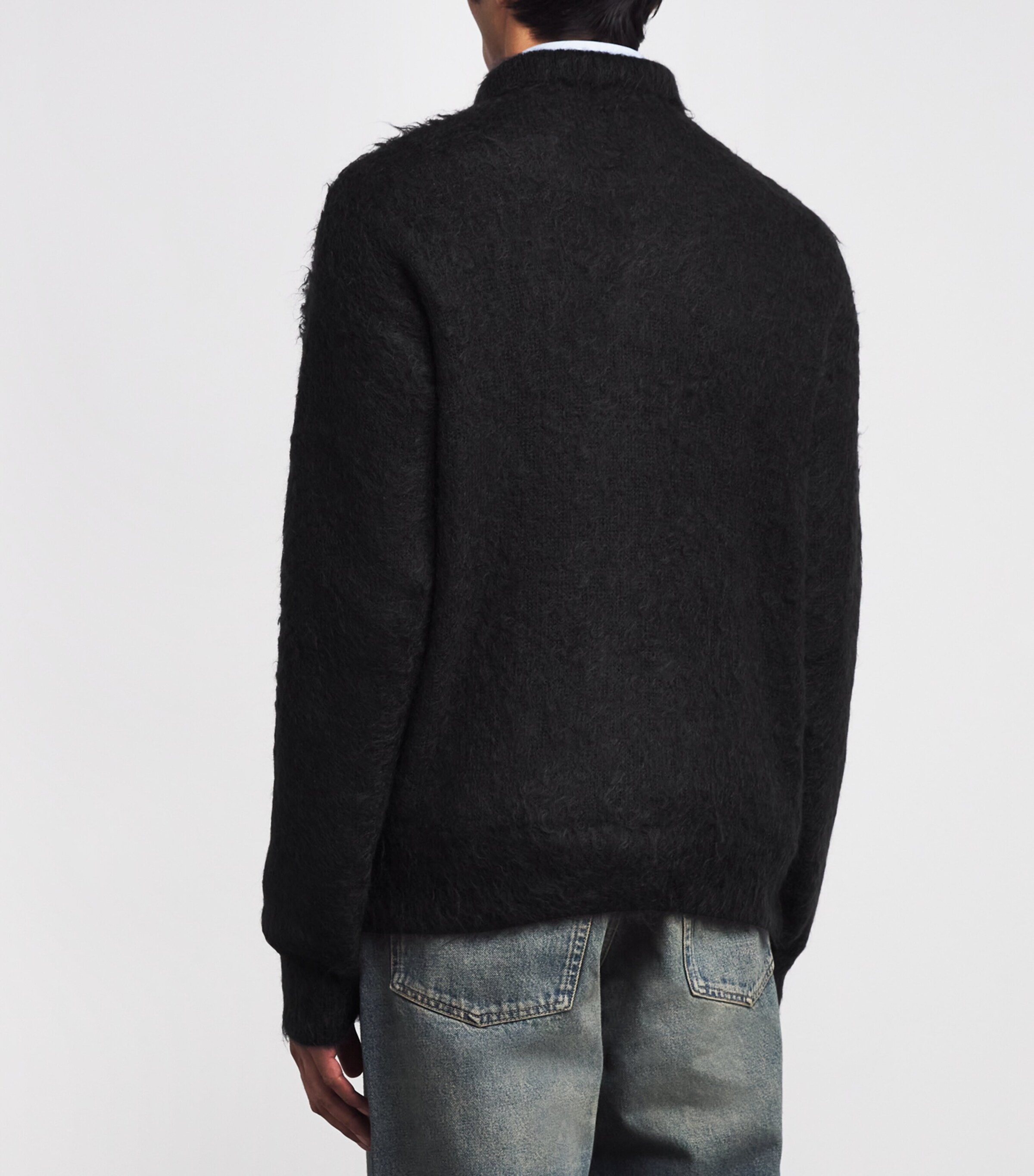 Auralee Black Super Kid Mohair-Wool Brushed Polo Sweater | Harrods UK