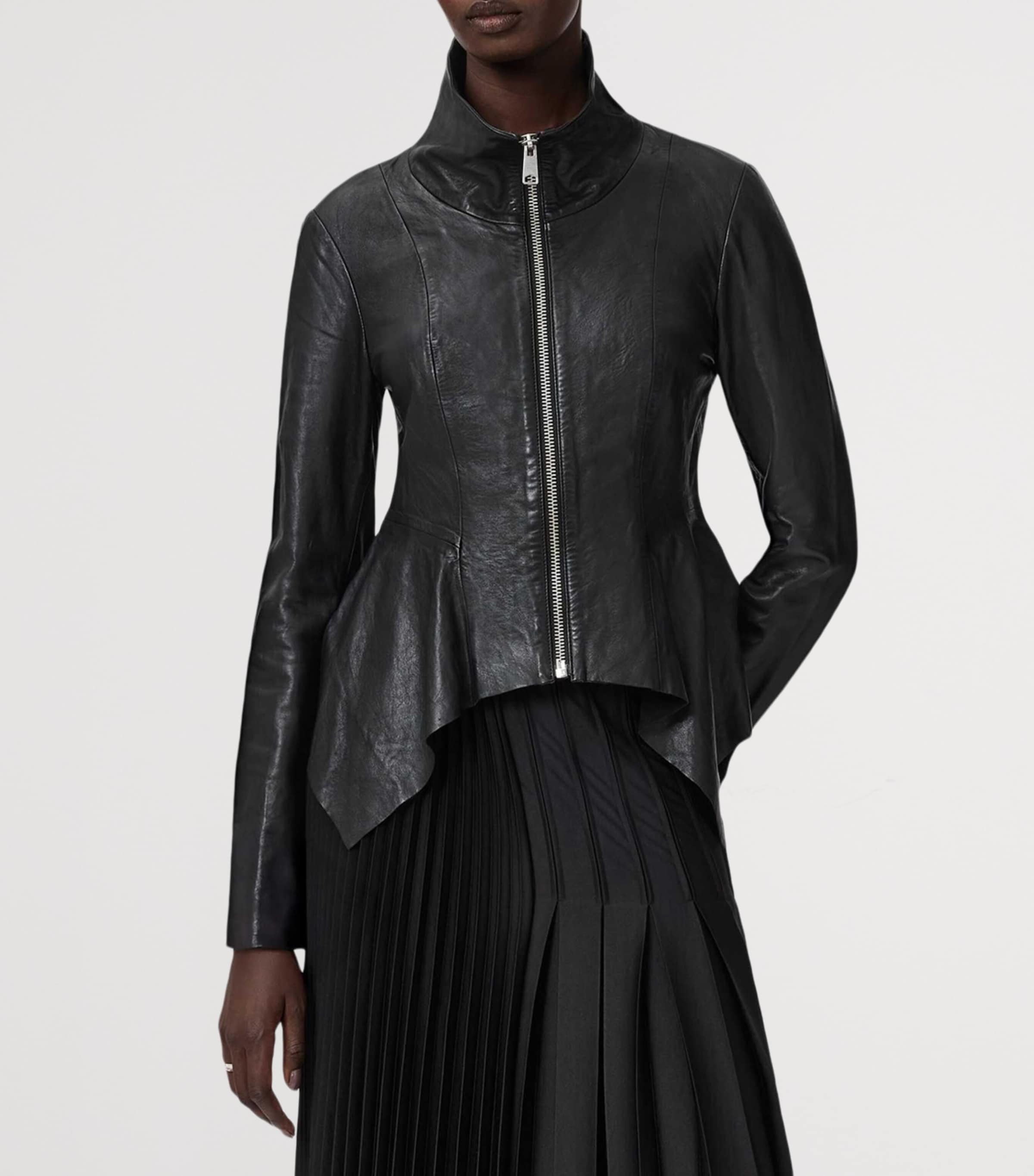 AllSaints Womens Leather Grace Biker Jacket Black Image 3