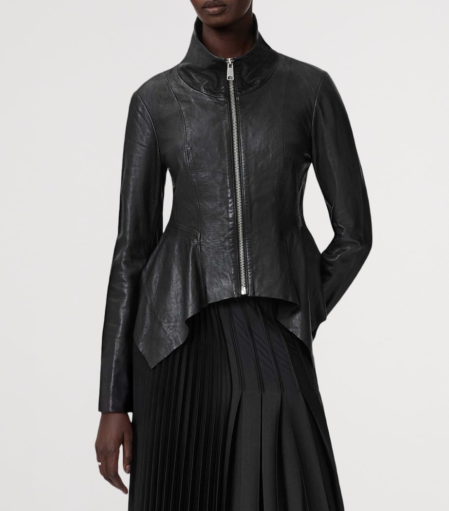 AllSaints Womens Leather Grace Biker Jacket Black Image 3