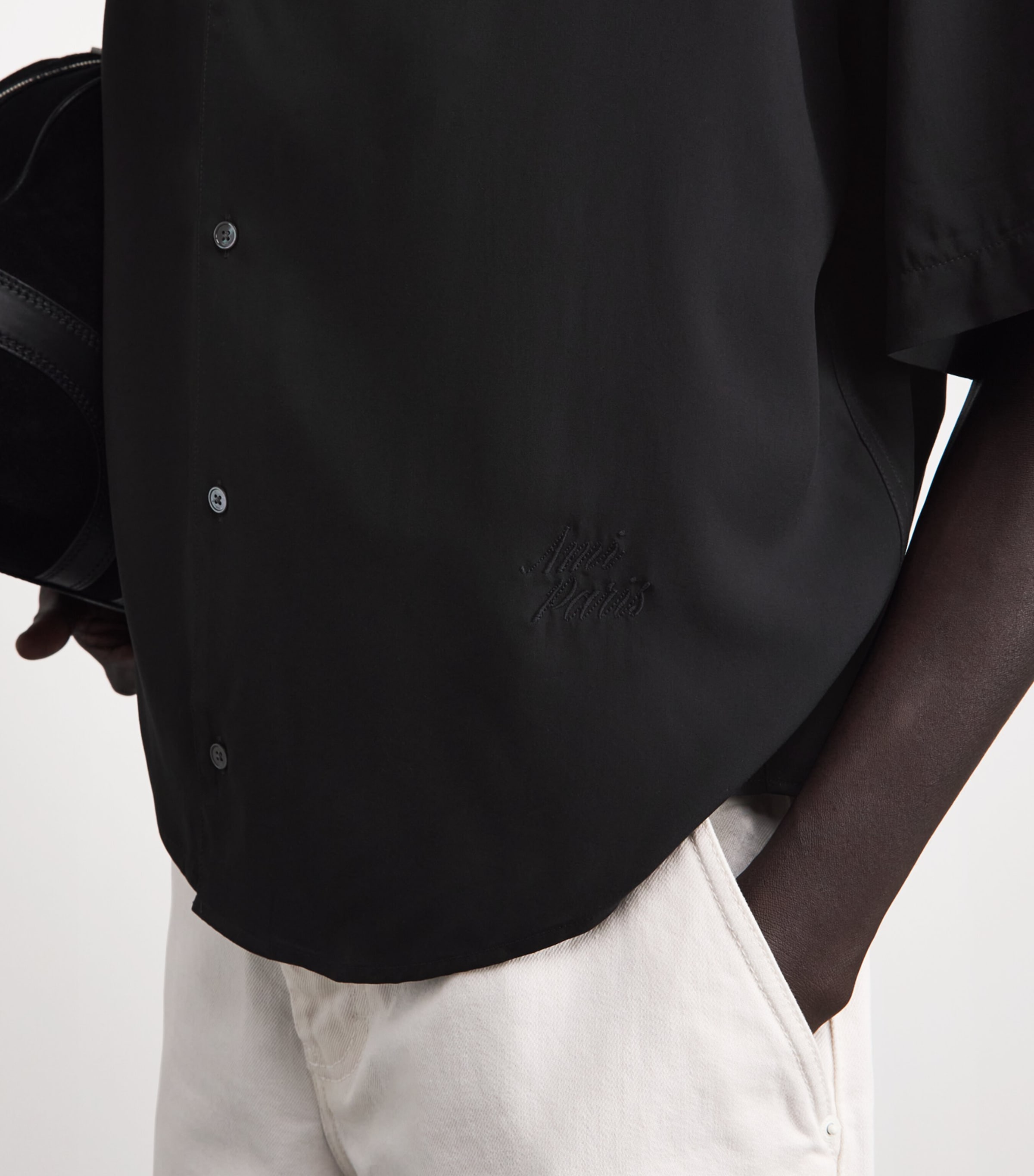 AMI Paris Mens Cotton Ami de Coeur Short-Sleeve Shirt Noir Image 3