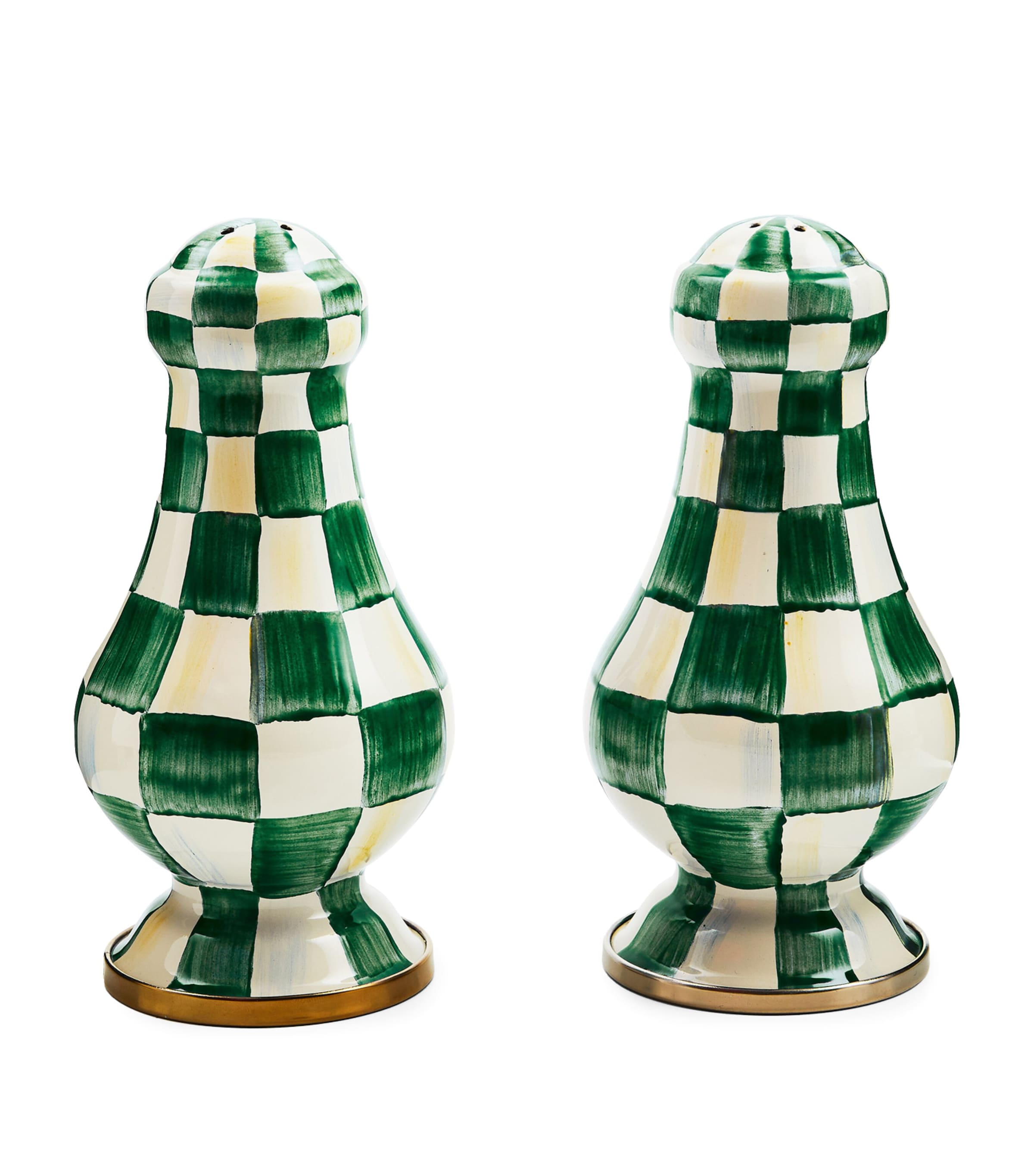 Mackenzie-childs Large Emerald Check Salt And Pepper Shakers In Green
