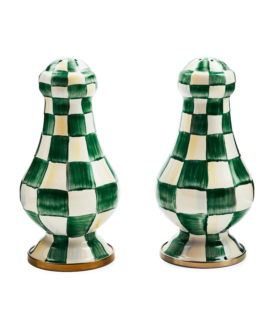 Large Emerald Check Salt and Pepper Shakers GREEN Image 1