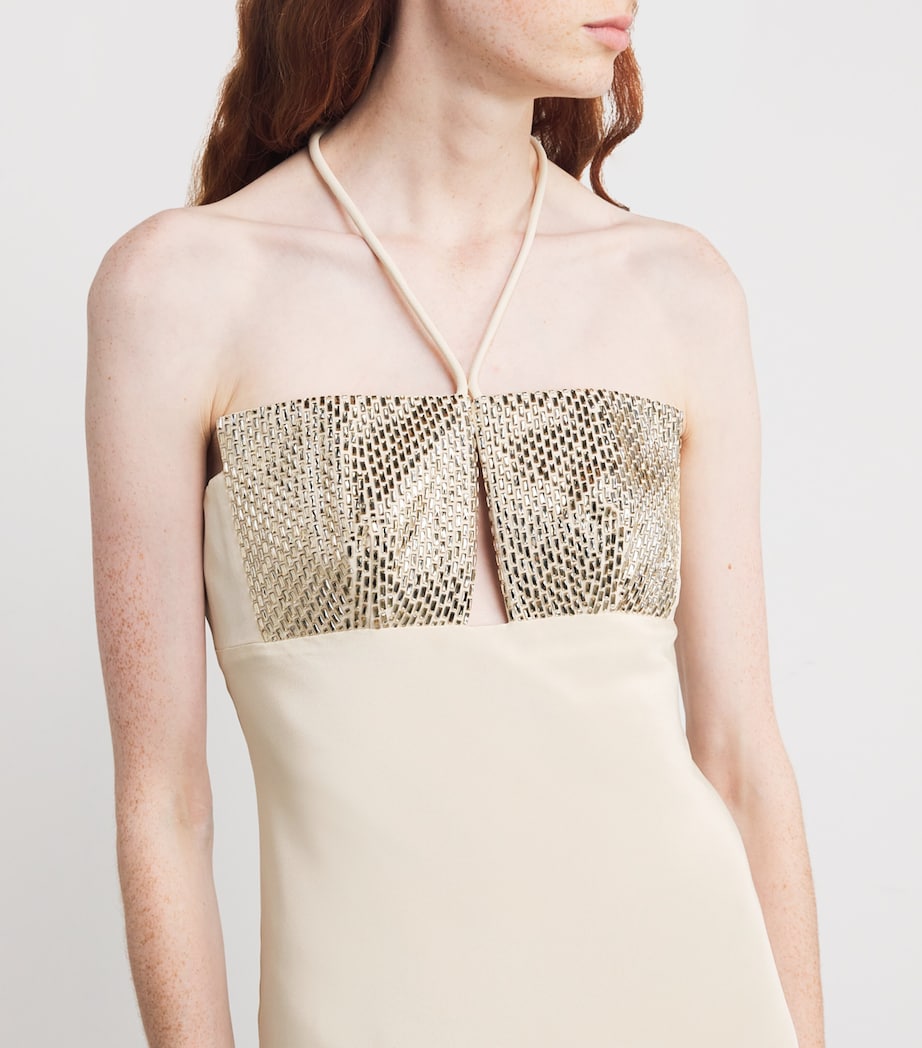 Silk Embellished Halterneck Maxi Dress CHAMPAGNE Image 4