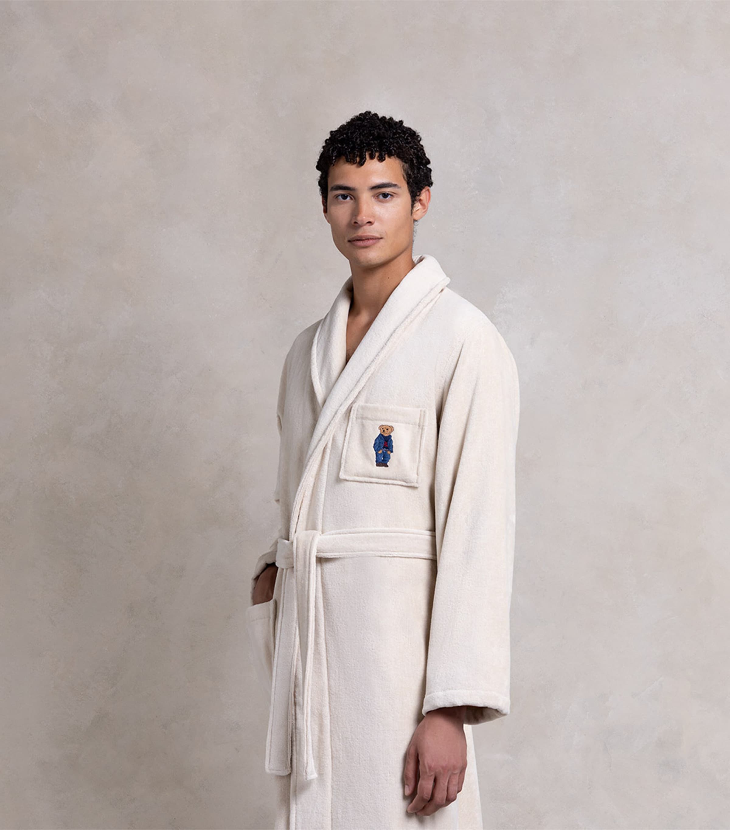 Ralph Lauren Home Cotton Denim Bear Bathrobe Pale Oak Image 5