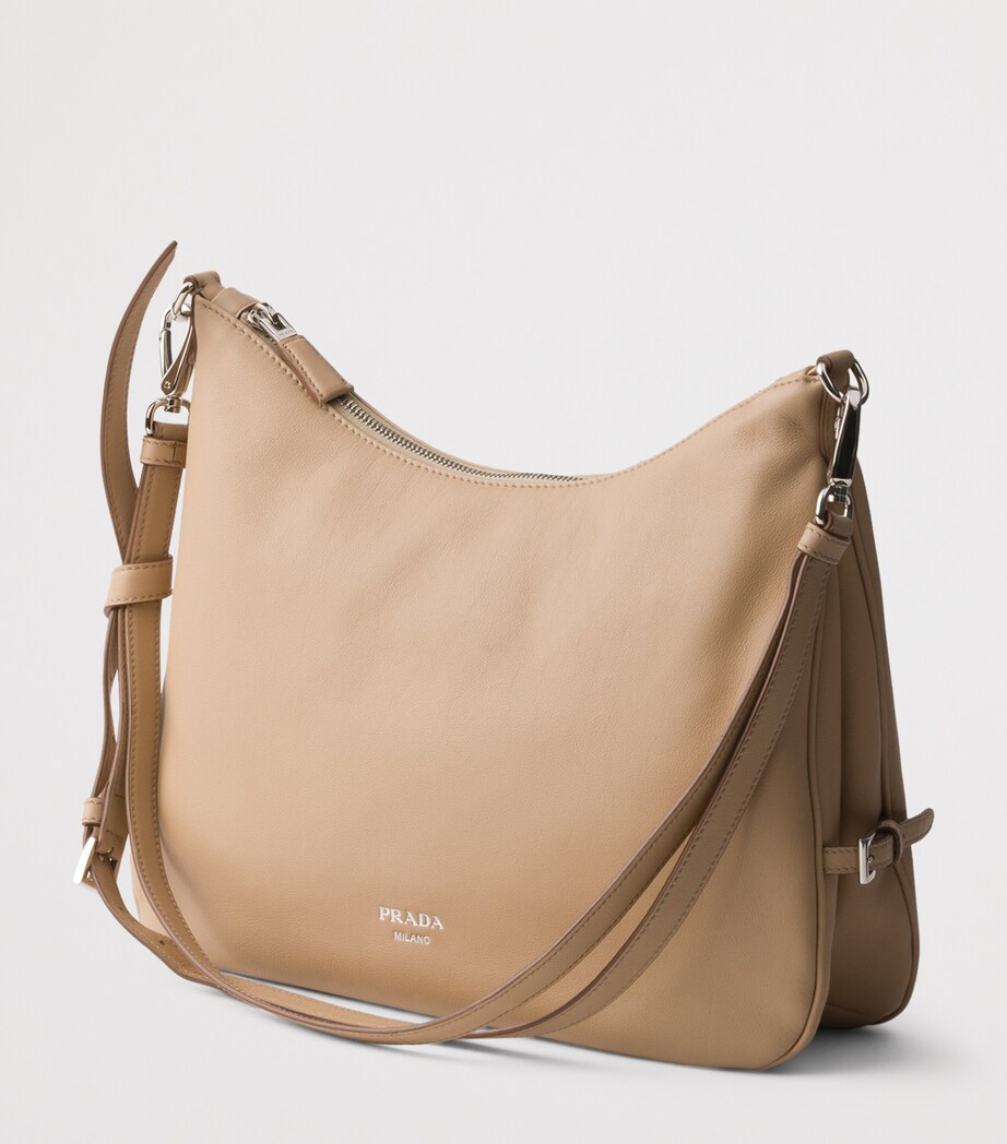 Prada Large Leather Fold Shoulder Bag Neutral Image 4