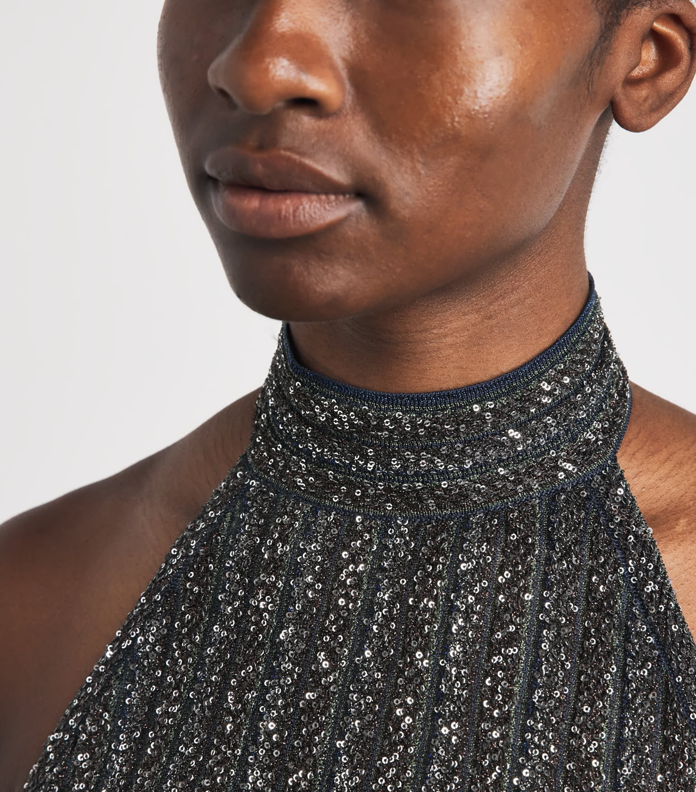 Missoni Womens Sequin Halterneck Top Smspd Black,bl & Grn Image 3