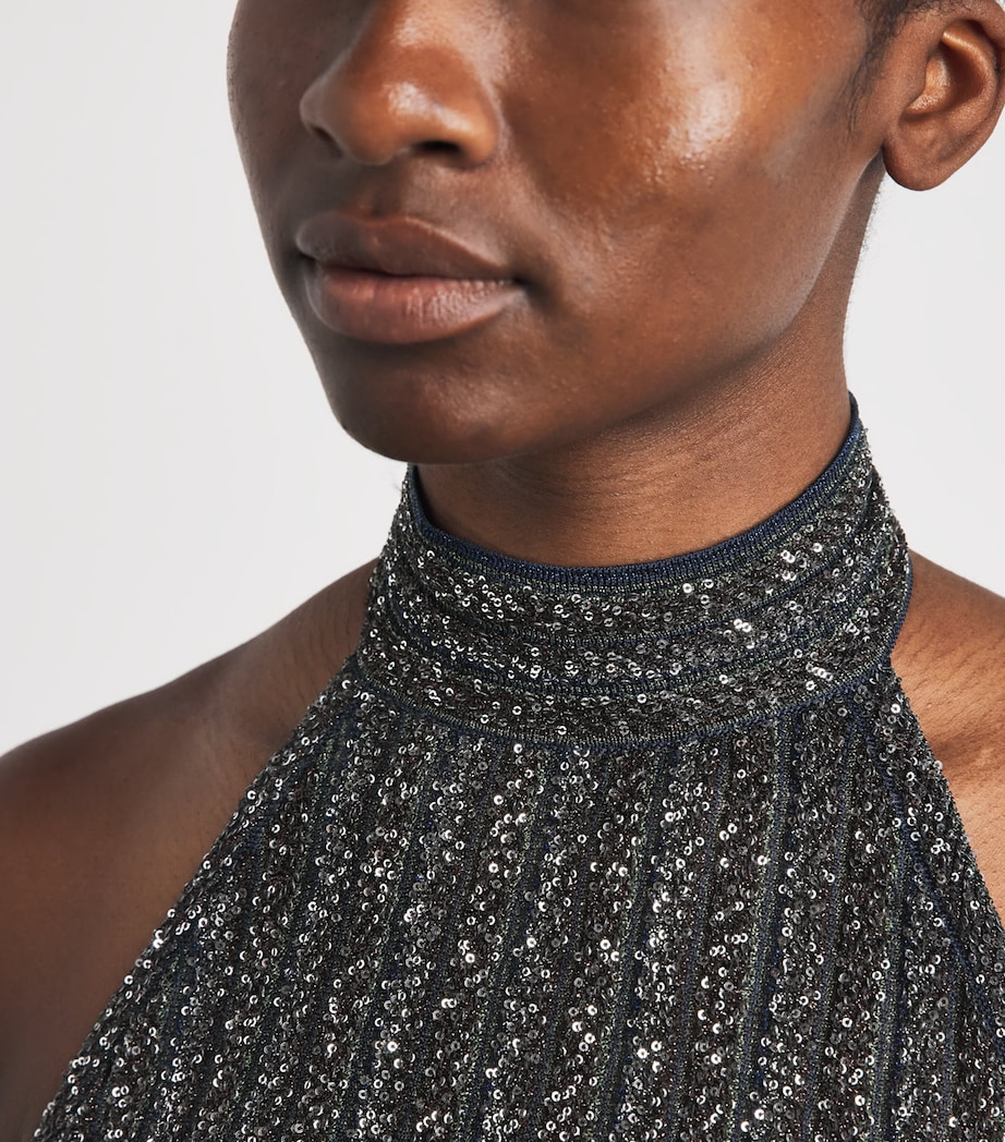 Missoni Womens Sequin Halterneck Top Smspd Black,bl & Grn Image 3