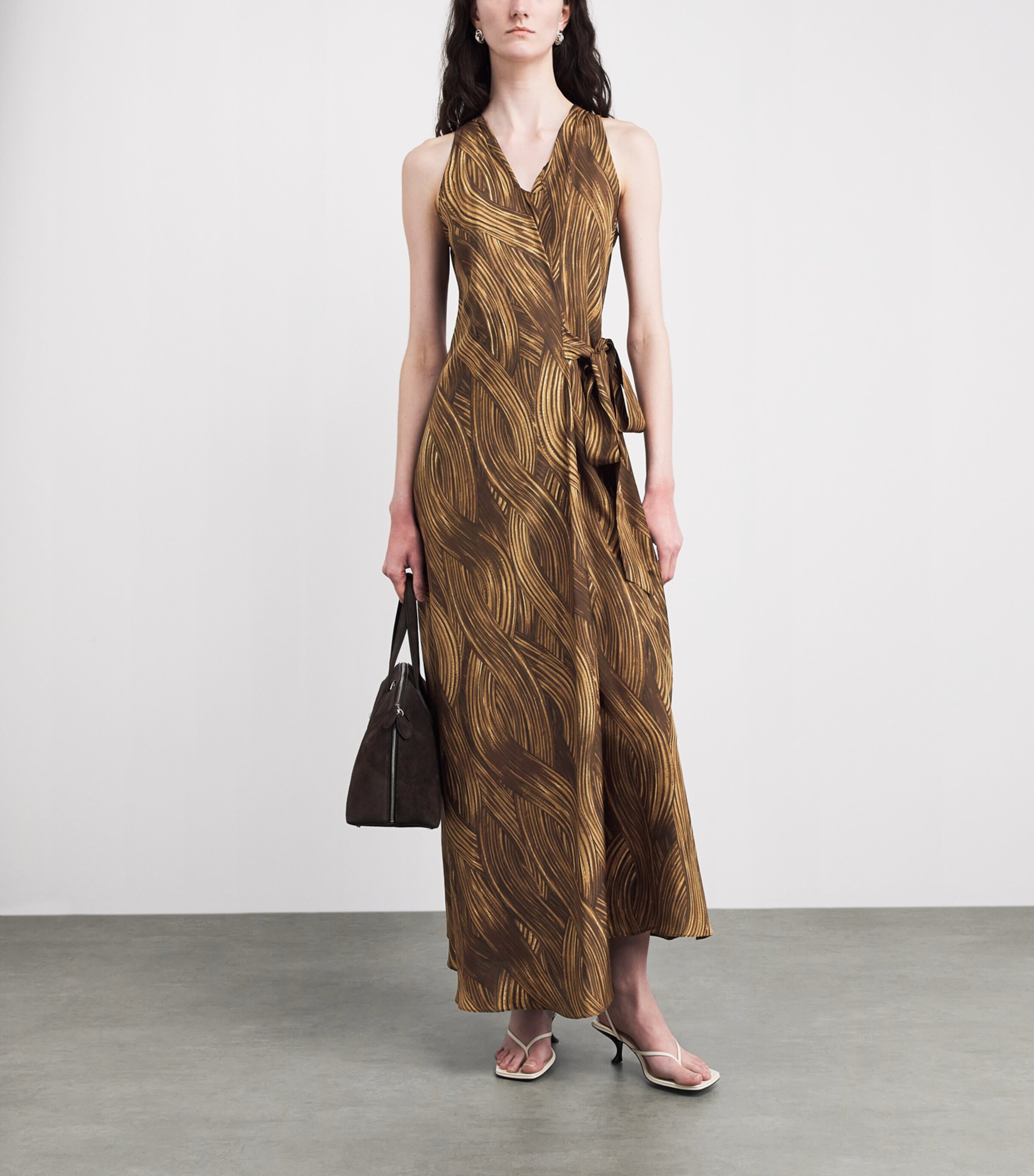 RETORI Womens Silk Grass Waves Maxi Dress Camel Image 2