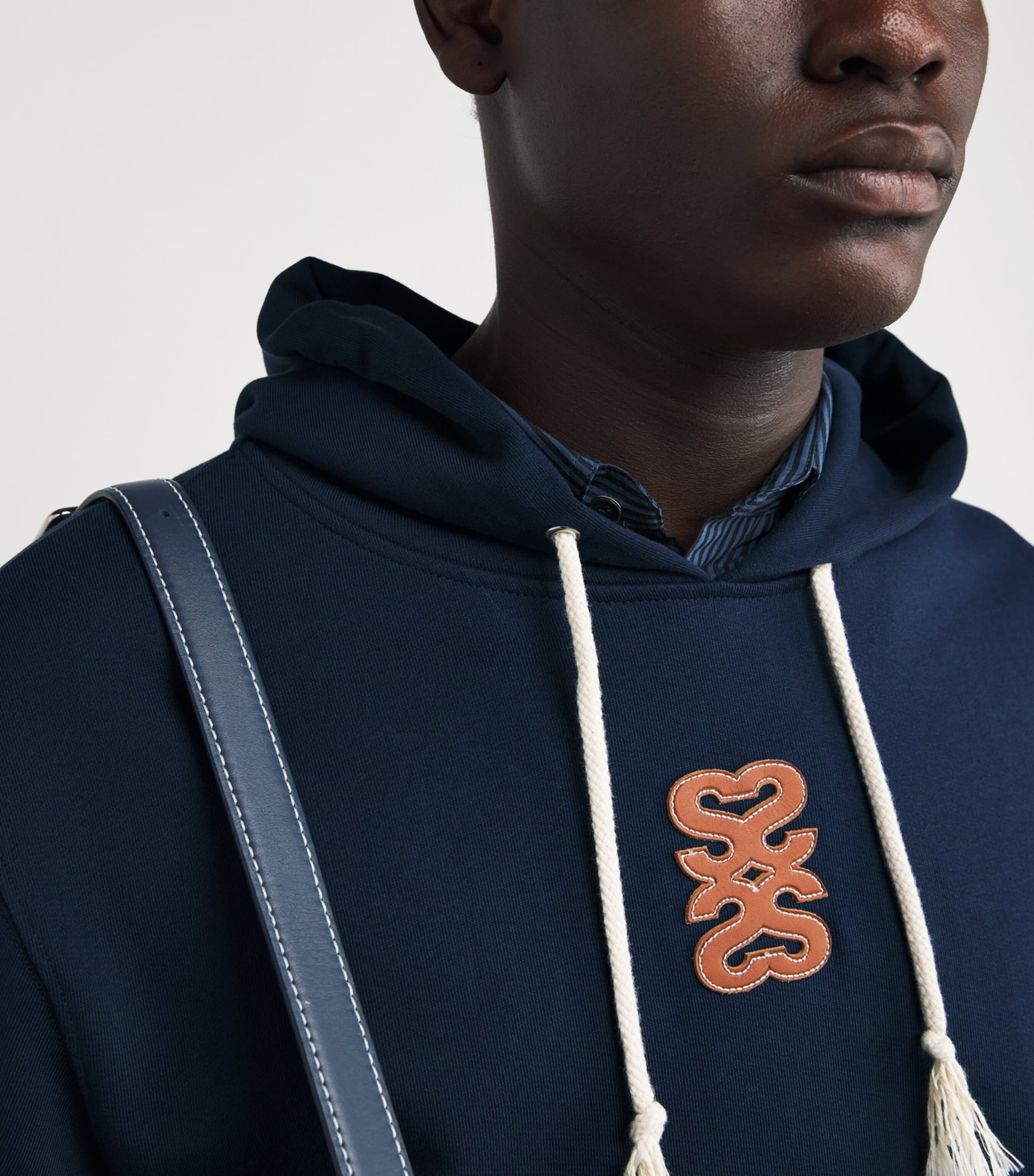 Cotton Patch-Detail Hoodie NAVY BLUE Image 6