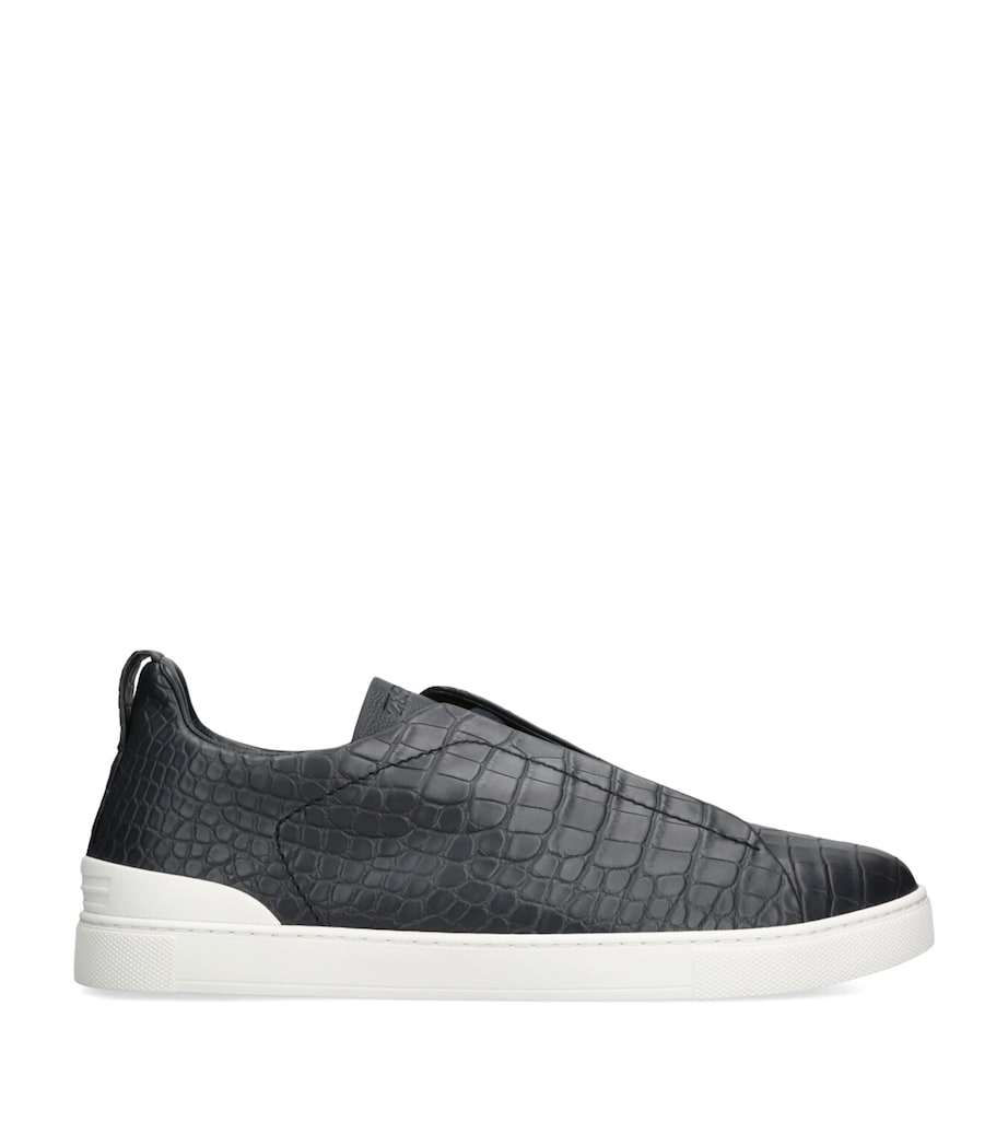 Crocodile Leather Triple Stitch SECONDSKIN Sneakers NAVY Image 1