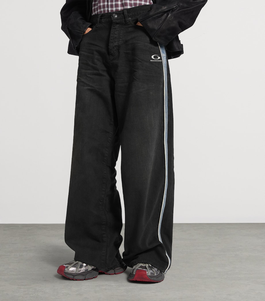 Balenciaga Mens Piping-Detail Wide-Leg Jeans Image 5