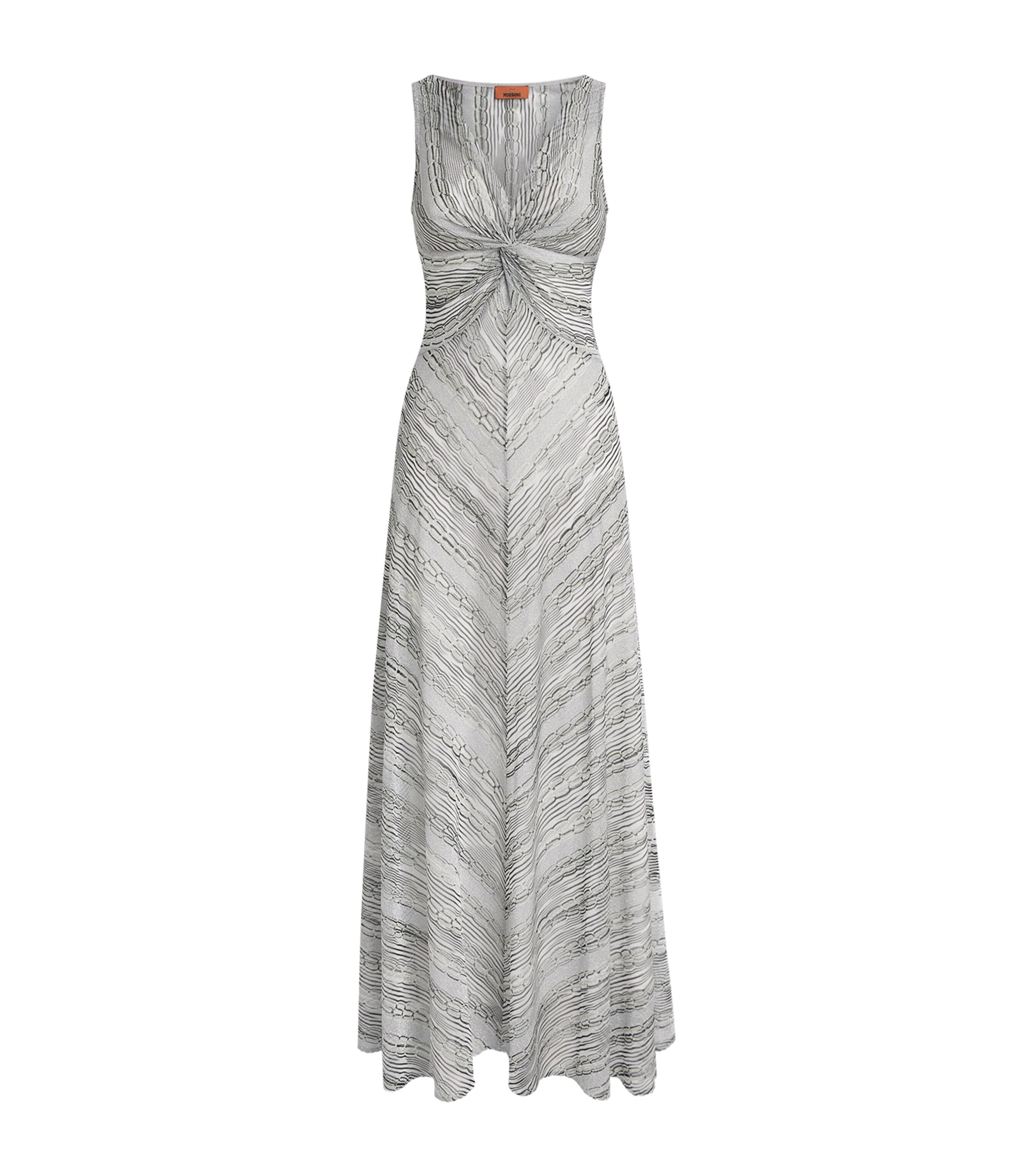 Missoni Womens Knitted Jacquard Maxi Dress Silver Tones Image 1