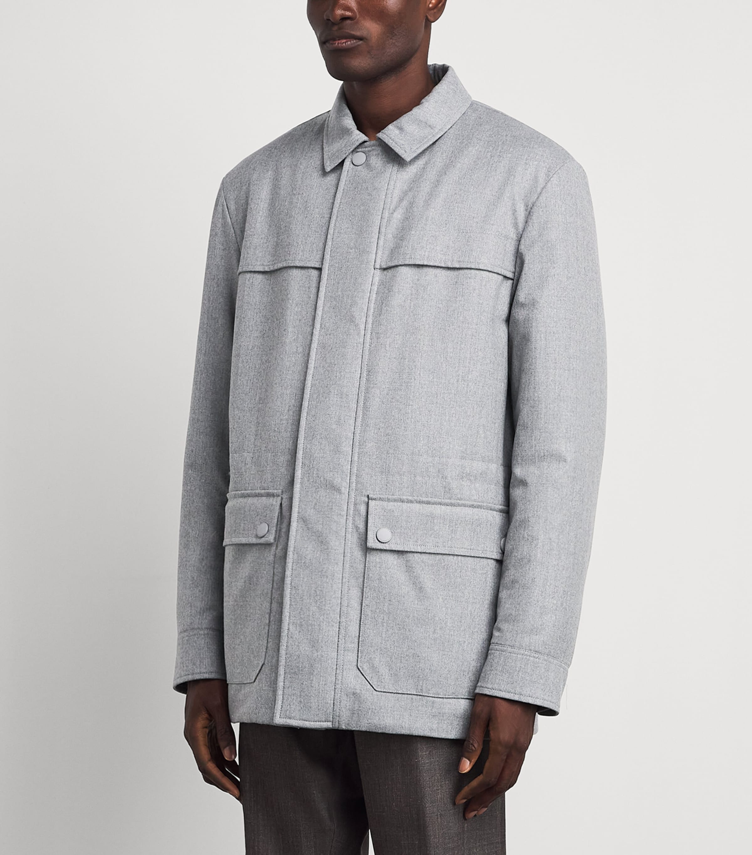 Canali Wool Field Jacket In Grey
