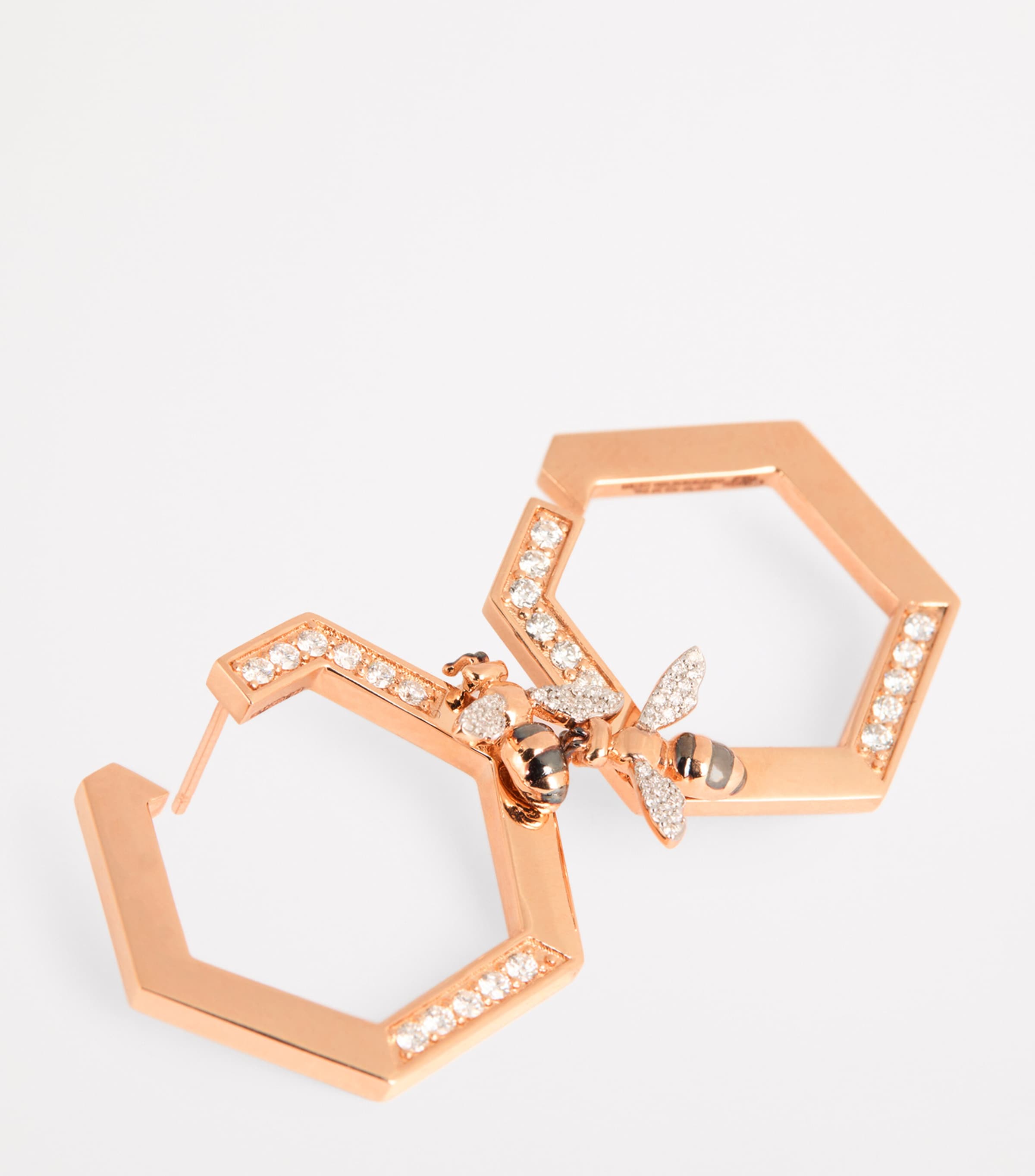 Rose Gold and Diamond Honeycomb Bee Earrings ROSE GOLD Image 6