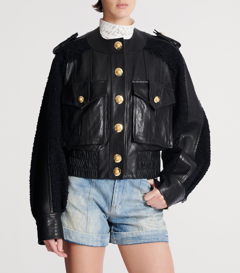Tweed-Trim Leather Jacket EAP NOIR/NOIR Image 2
