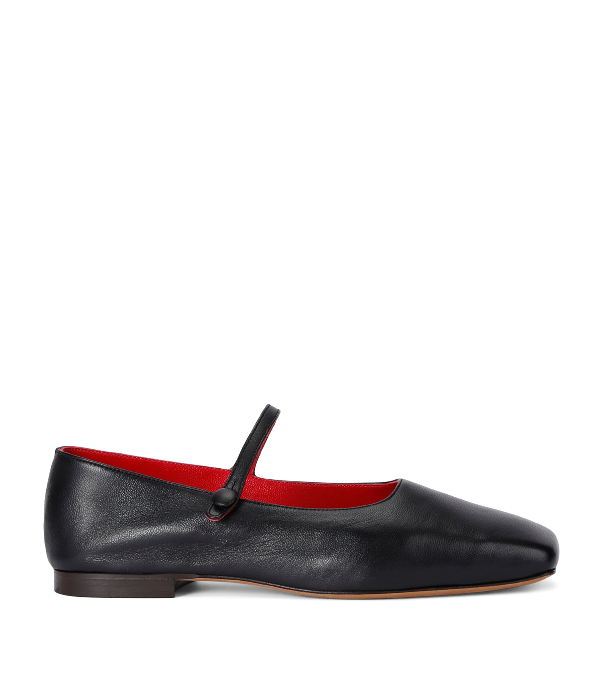 Mansur Gavriel Leather Mary Jane Flats In Black