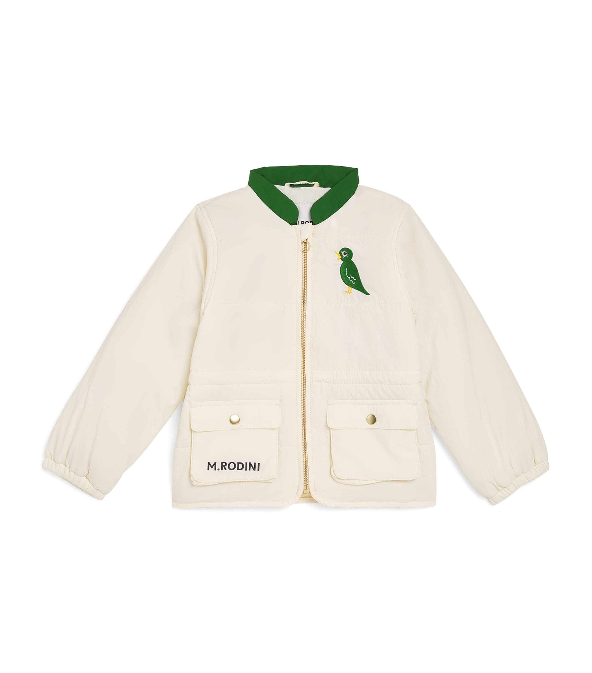 Mini Rodini Embroidered Blackbird Padded Jacket In Neutral