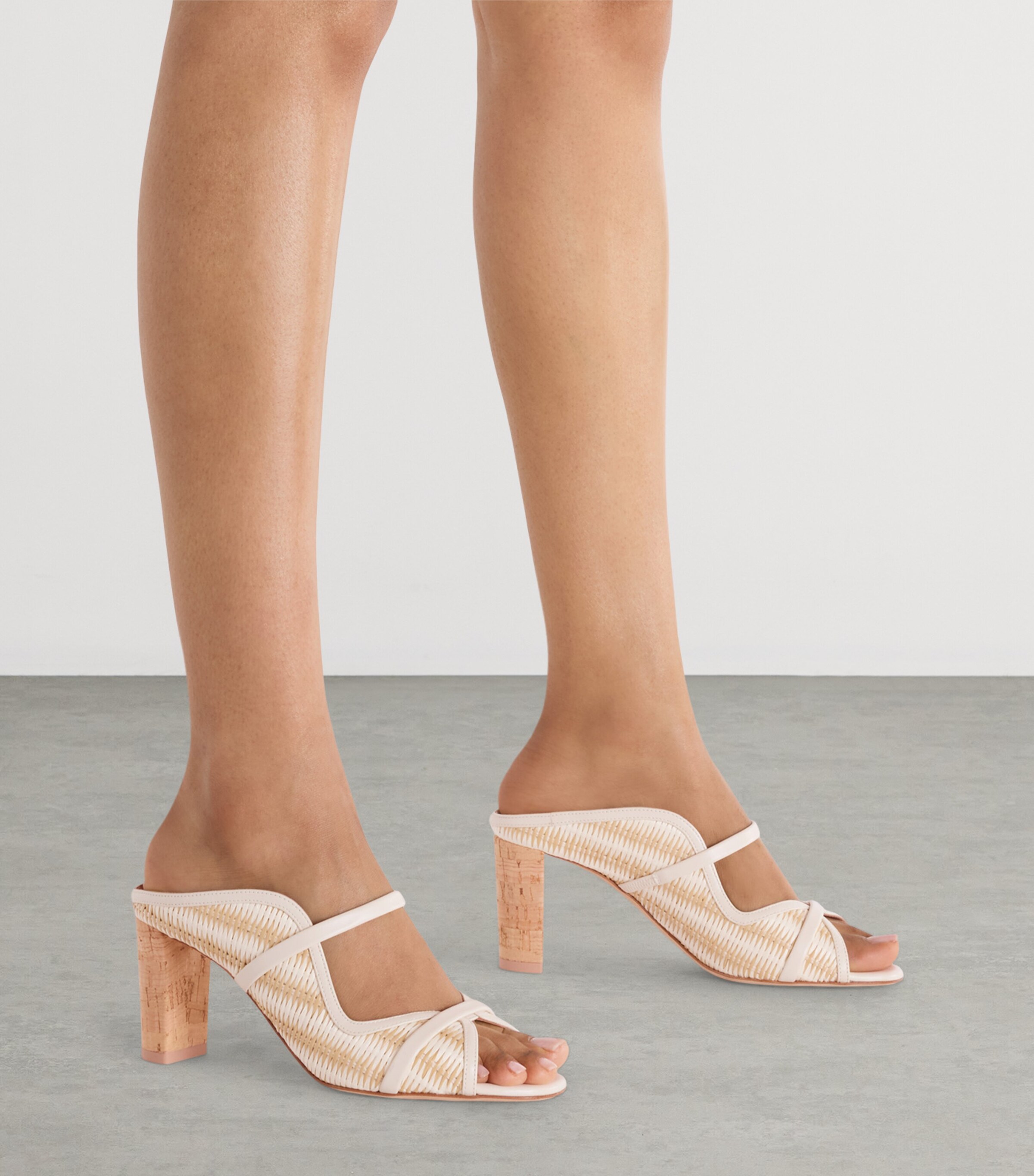 Malone Souliers Striped Raffia Norah Heeled Sandals 70 Cream Image 2