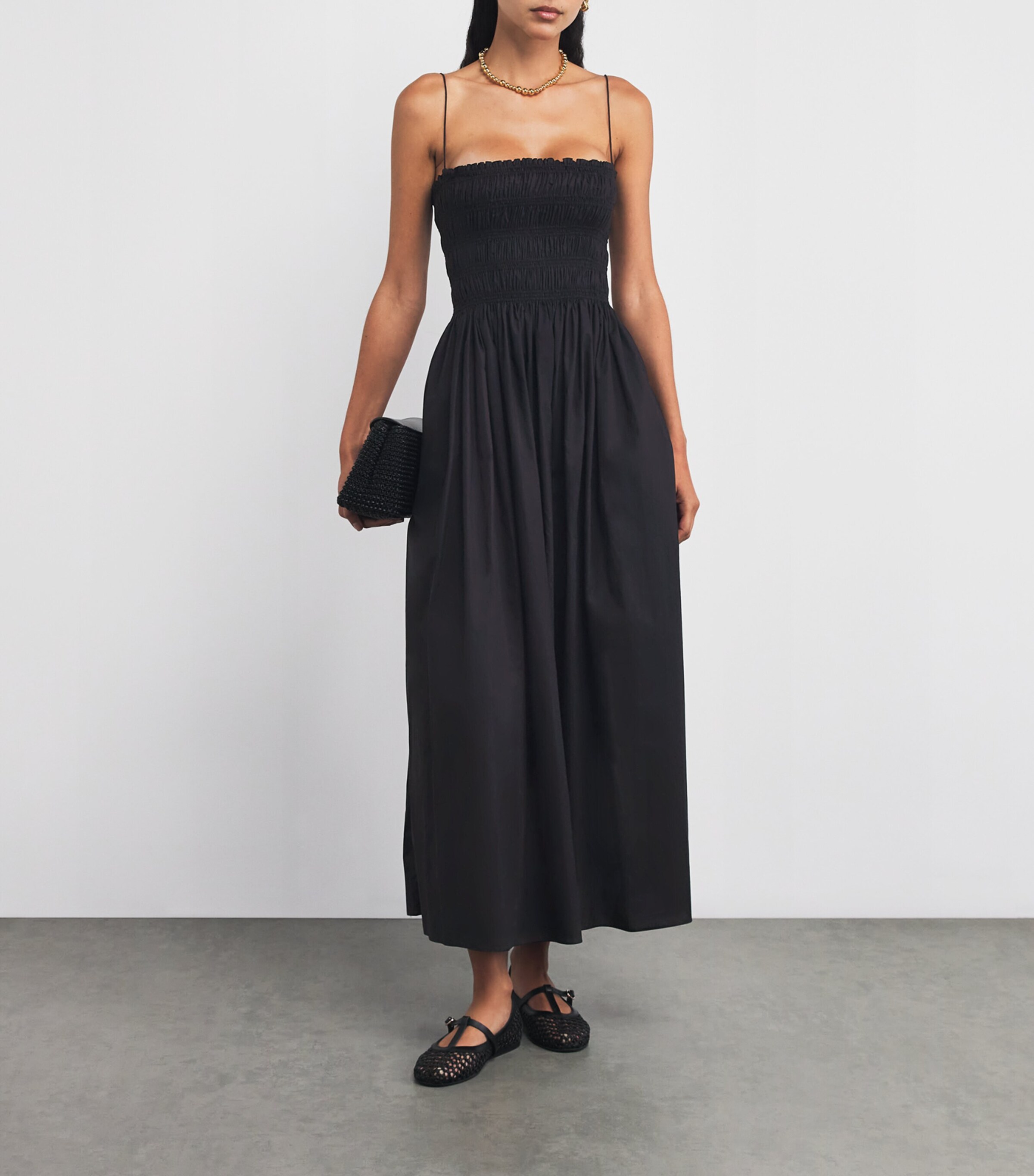 Matteau Womens Organic Cotton Shirred Maxi Dress Black Image 2