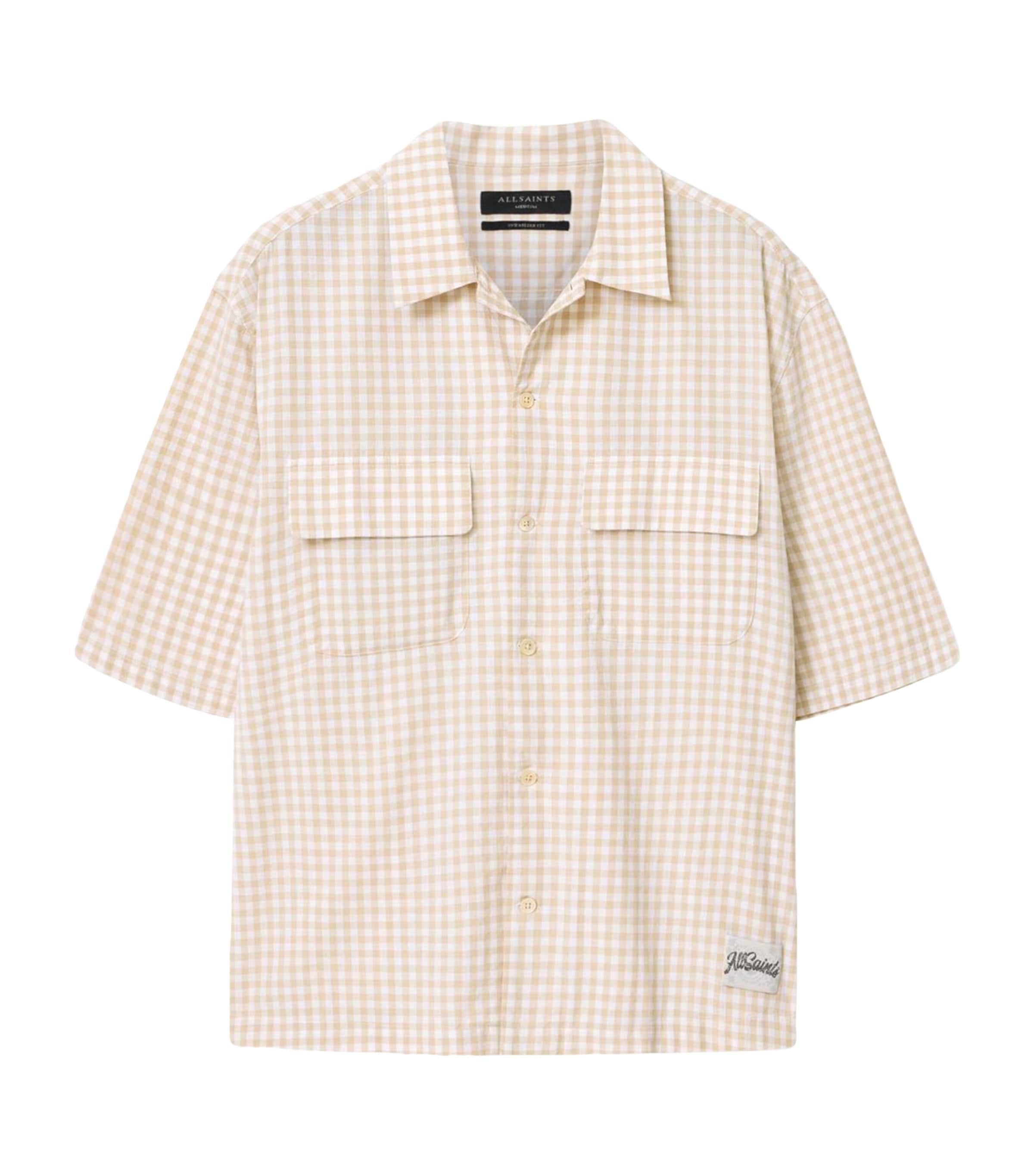AllSaints Mens Organic Cotton Check Rockland Shirt Desert Yellow Image 1