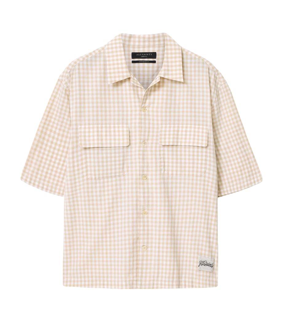 AllSaints Mens Organic Cotton Check Rockland Shirt Desert Yellow Image 1