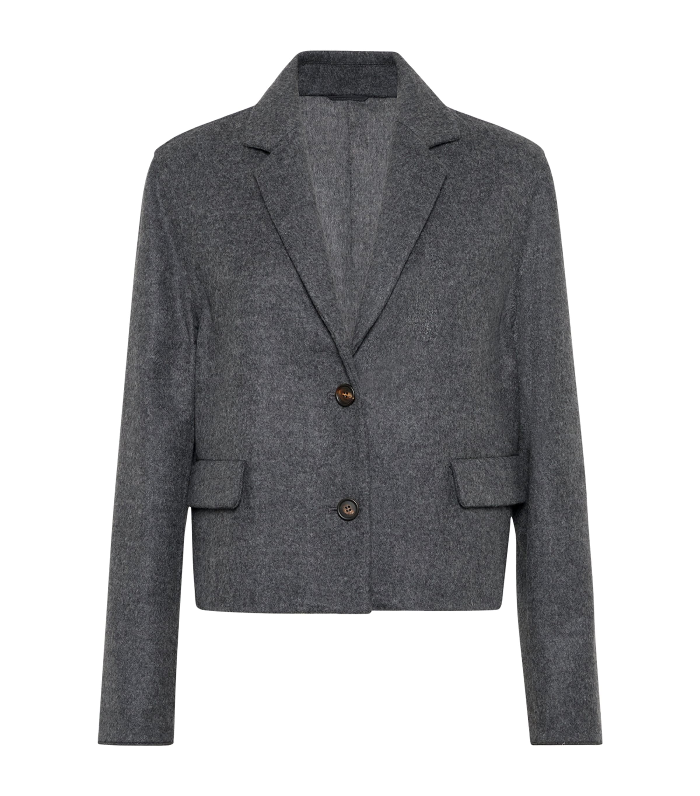 Brunello Cucinelli Double Virgin Wool Cropped Blazer In Green
