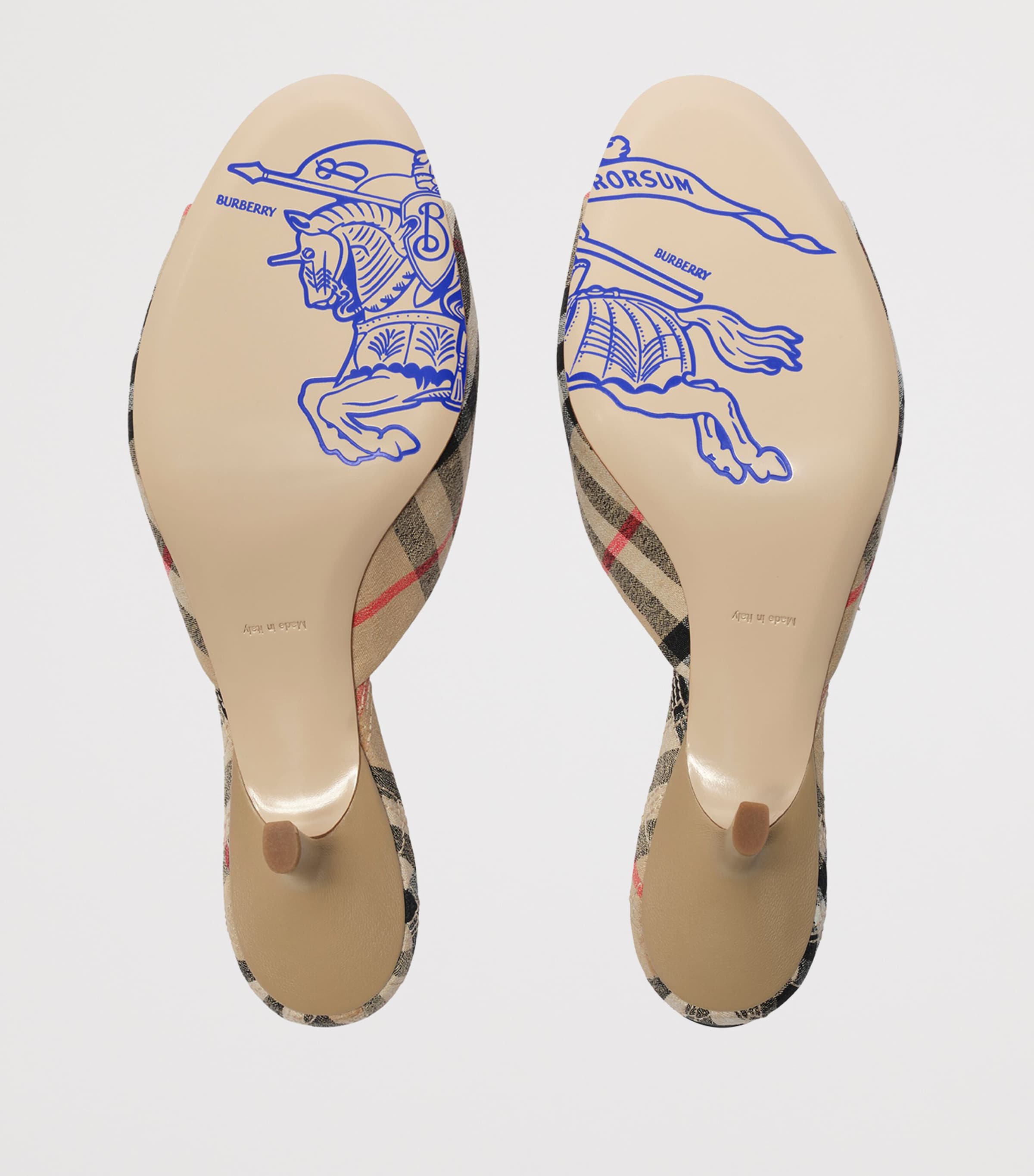 Burberry Linen-Blend Check Mews Mules 65 Sand Ip Check Image 3