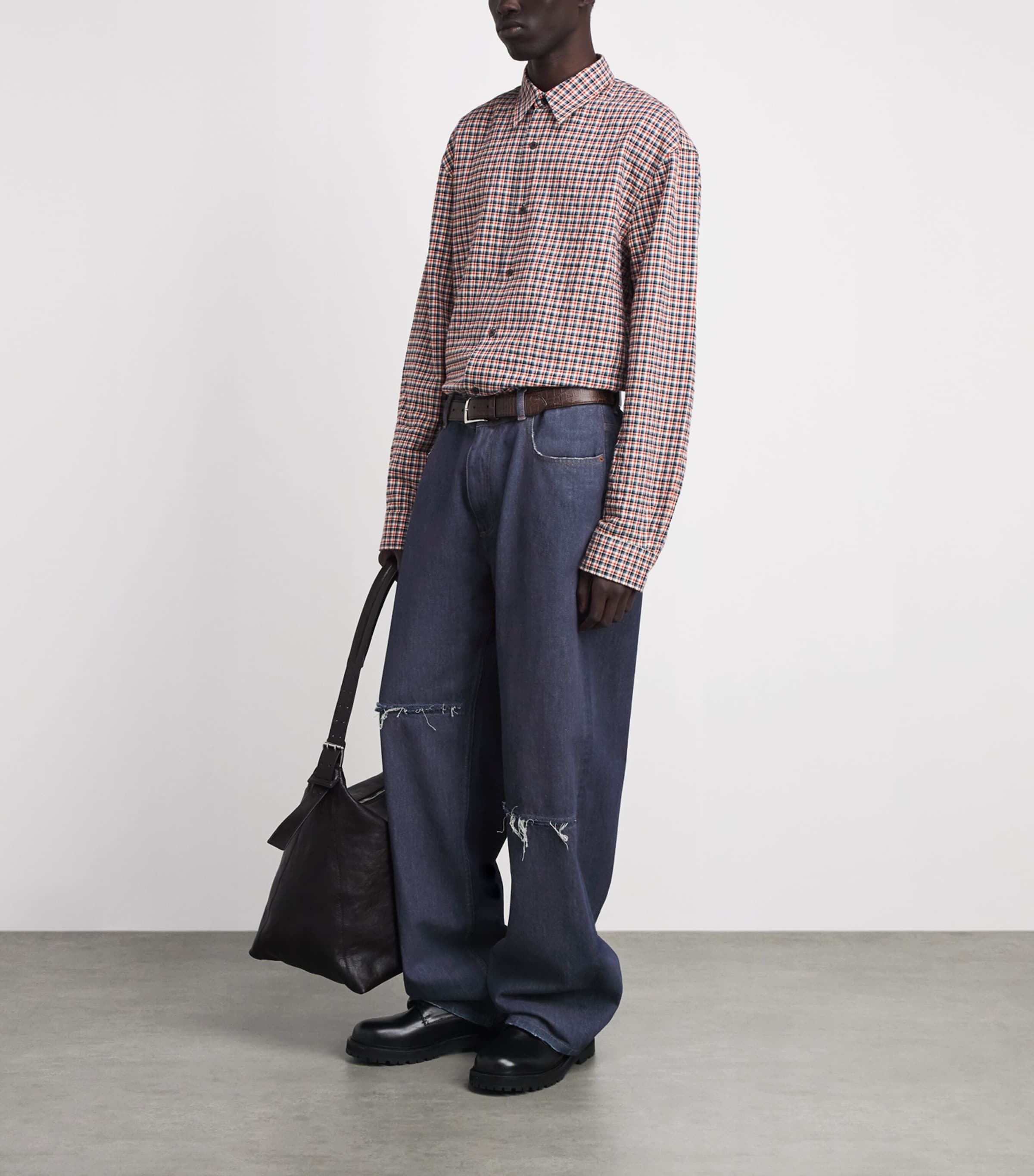 MM6 Maison Margiela Mens Ripped Wide-Leg Jeans Blue Image 2